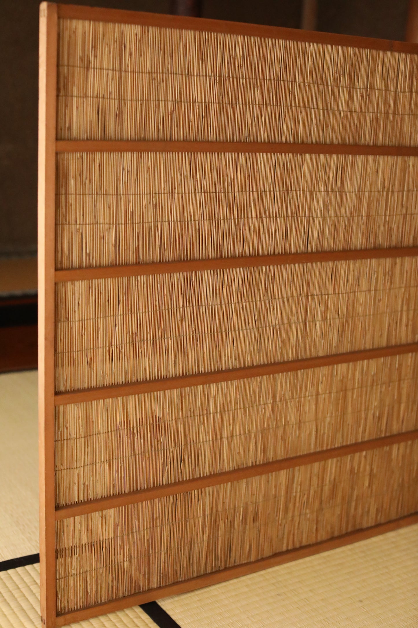Vintage Japanese Reed Partition Screen, Bamboo Straw Wood Shoji Divider (H83×91in/H32.7×35.8cm)