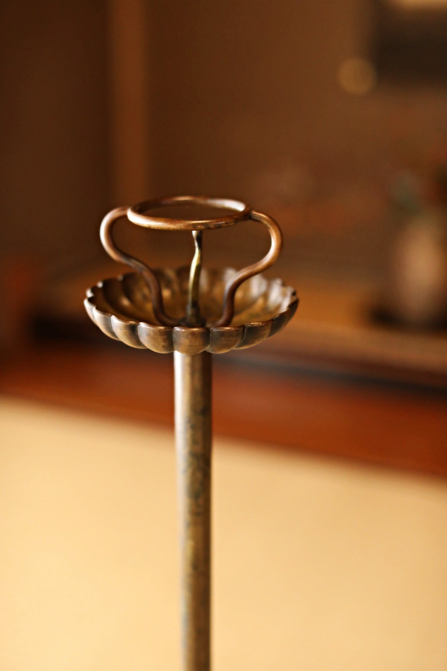 Japan Antique Brass candle holder metal carving Flower Shape Candlestick Single Lantern Shokudai From Buddhist temple 1900s H27in/H68.5cm