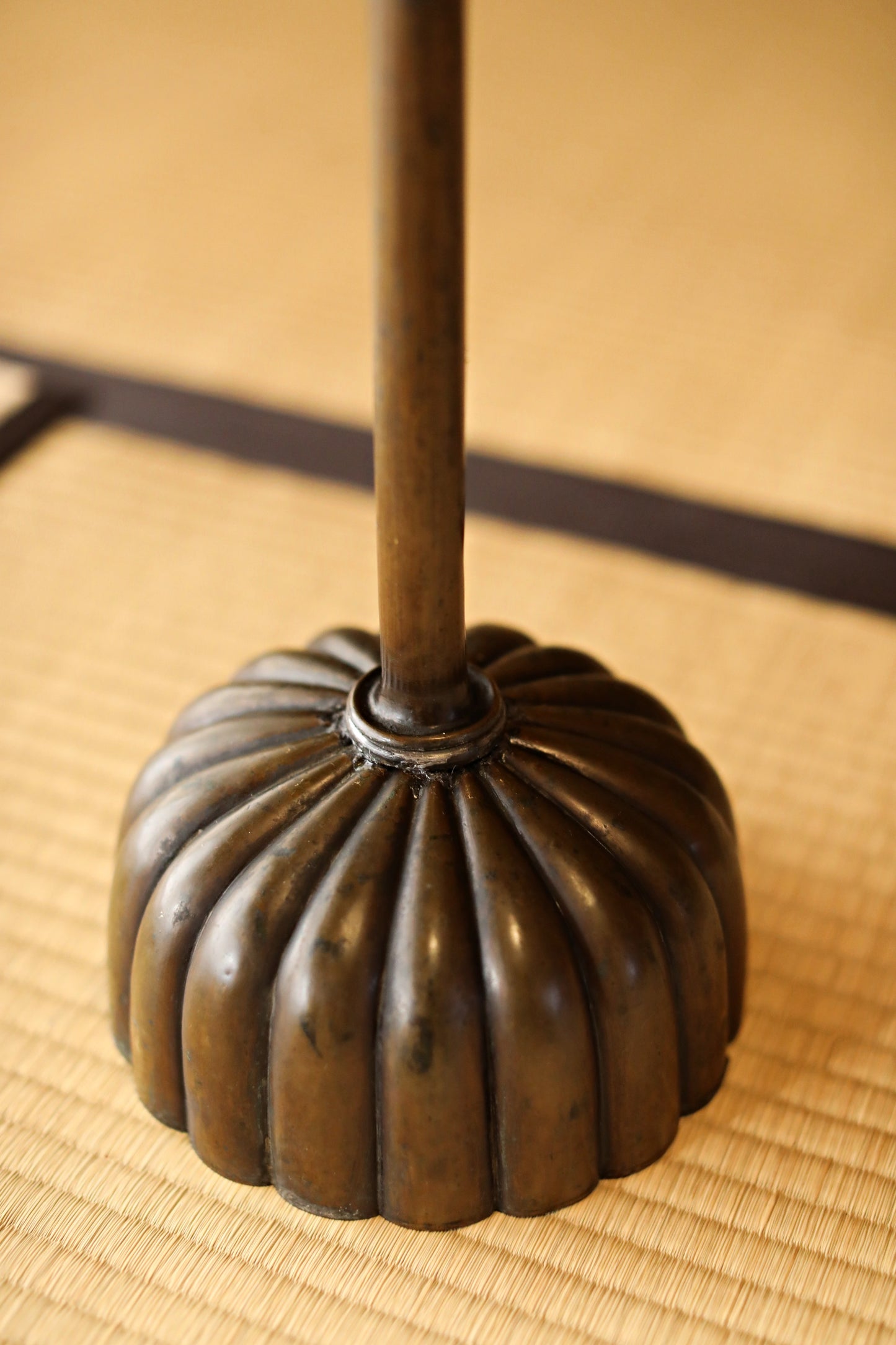 Japan Antique Brass candle holder metal carving Flower Shape Candlestick Single Lantern Shokudai From Buddhist temple 1900s H27in/H68.5cm