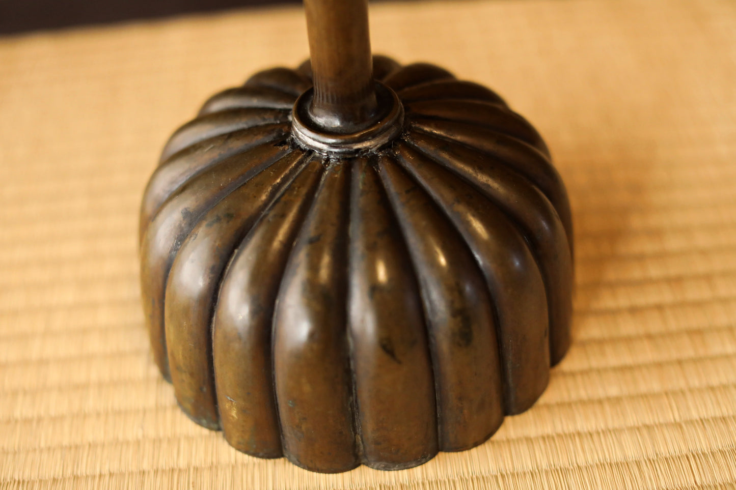 Japan Antique Brass candle holder metal carving Flower Shape Candlestick Single Lantern Shokudai From Buddhist temple 1900s H27in/H68.5cm