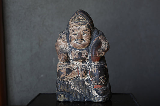 Primitive Style art- Antique Ebisu Pottery Statue, Edo Japan Lucky God
