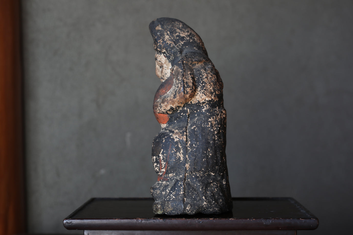 Primitive Style art- Antique Ebisu Pottery Statue, Edo Japan Lucky God