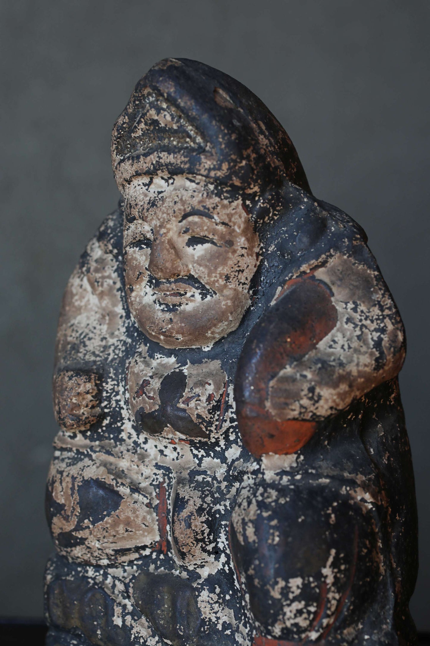 Primitive Style art- Antique Ebisu Pottery Statue, Edo Japan Lucky God