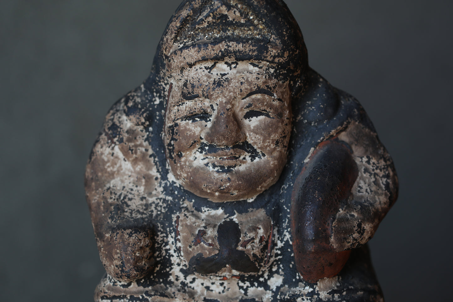 Primitive Style art- Antique Ebisu Pottery Statue, Edo Japan Lucky God