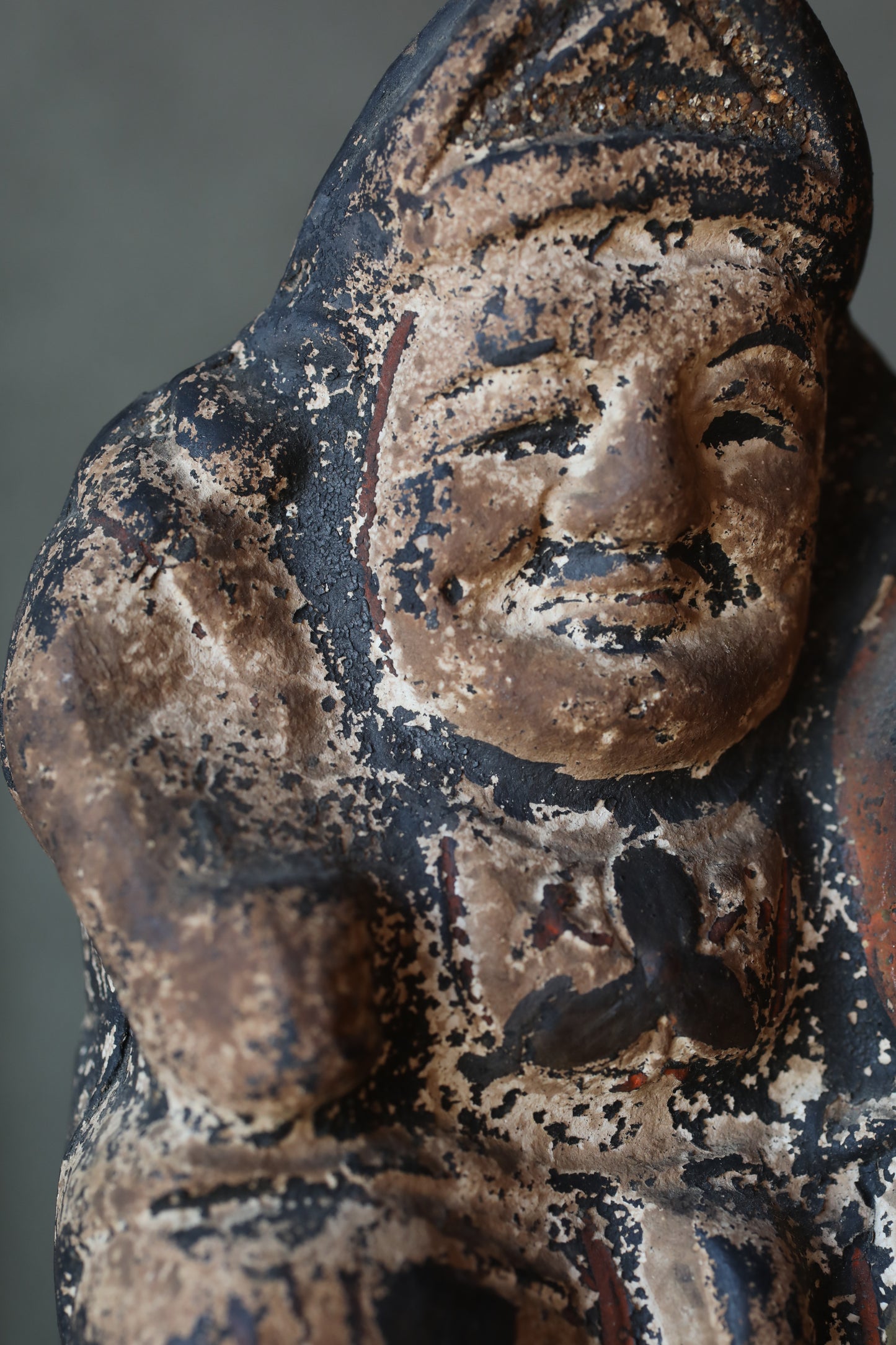 Primitive Style art- Antique Ebisu Pottery Statue, Edo Japan Lucky God