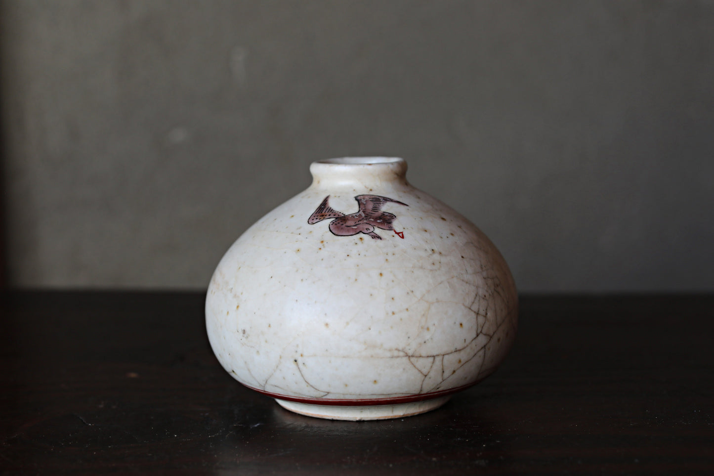 Antique Japanese Edo Koimari bud vase: hand painting bird, flower
