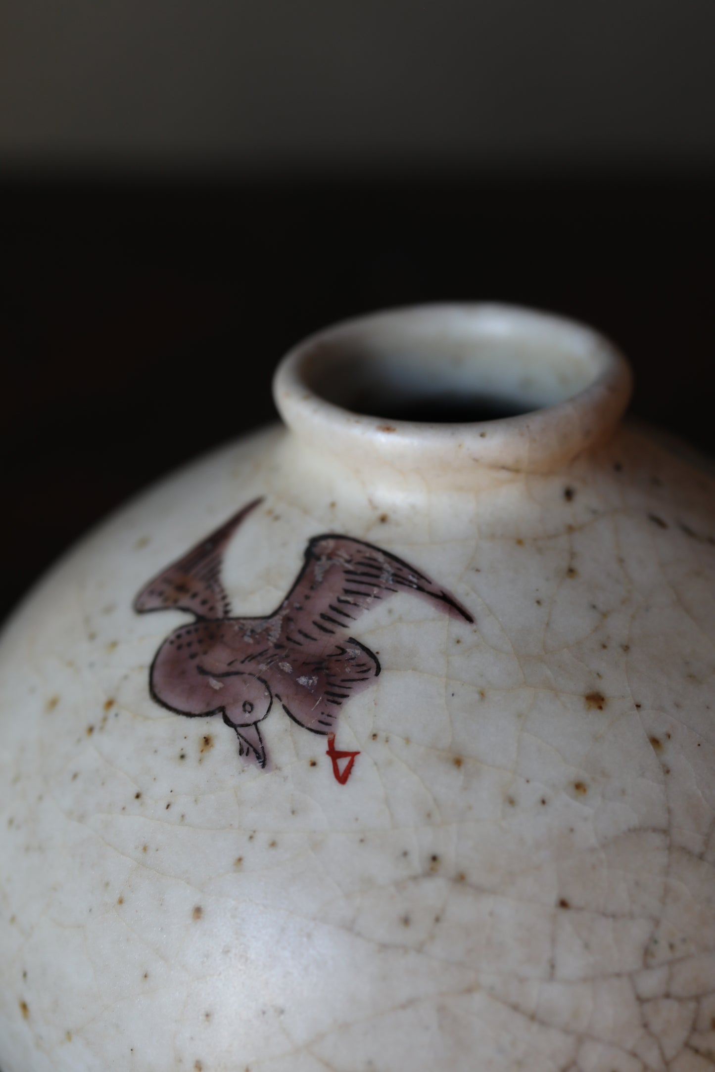 Antique Japanese Edo Koimari bud vase: hand painting bird, flower