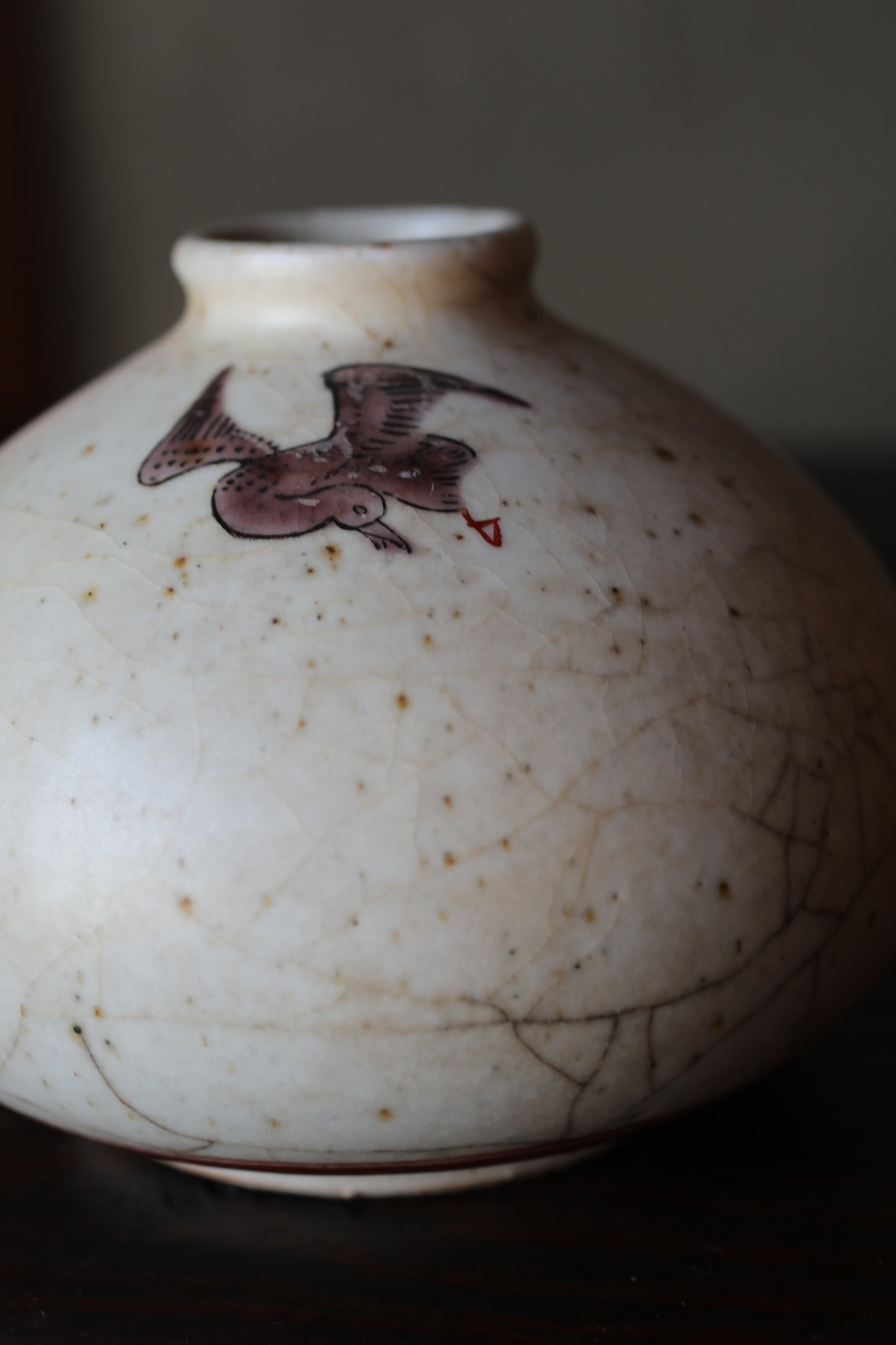 Antique Japanese Edo Koimari bud vase: hand painting bird, flower