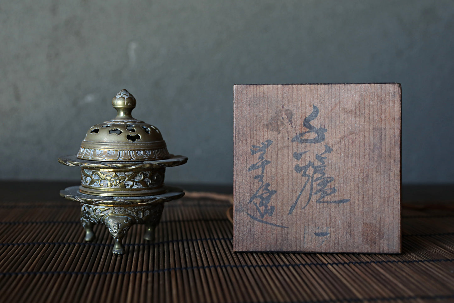 Antique Brass Buddhist Lion Censer, Japanese Incense Holder Lotus