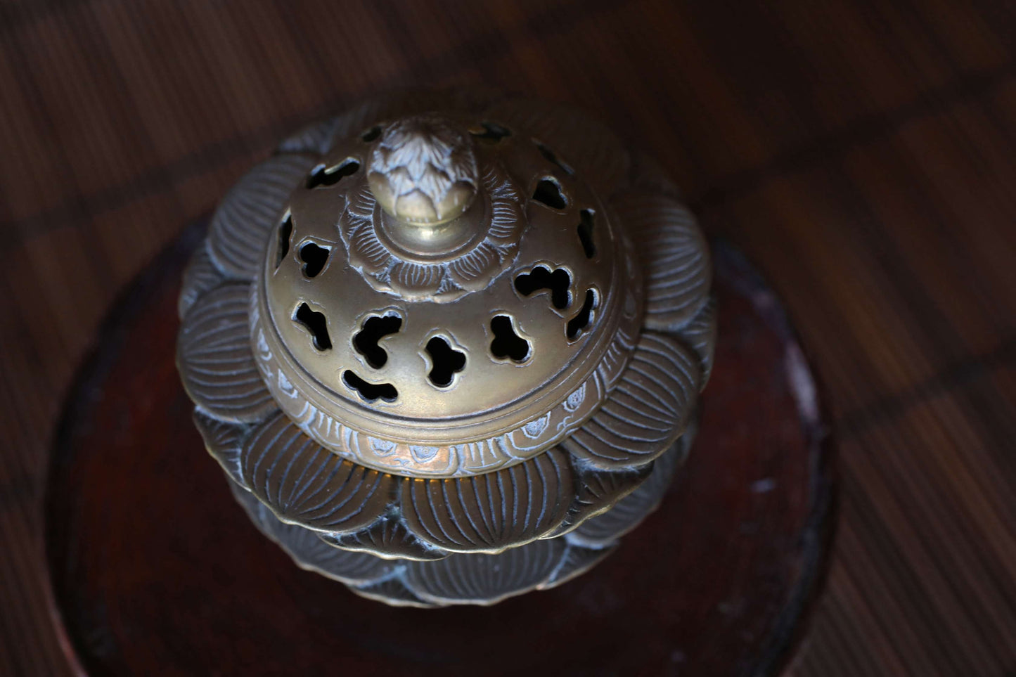 Antique Brass Buddhist Lion Censer, Japanese Incense Holder Lotus