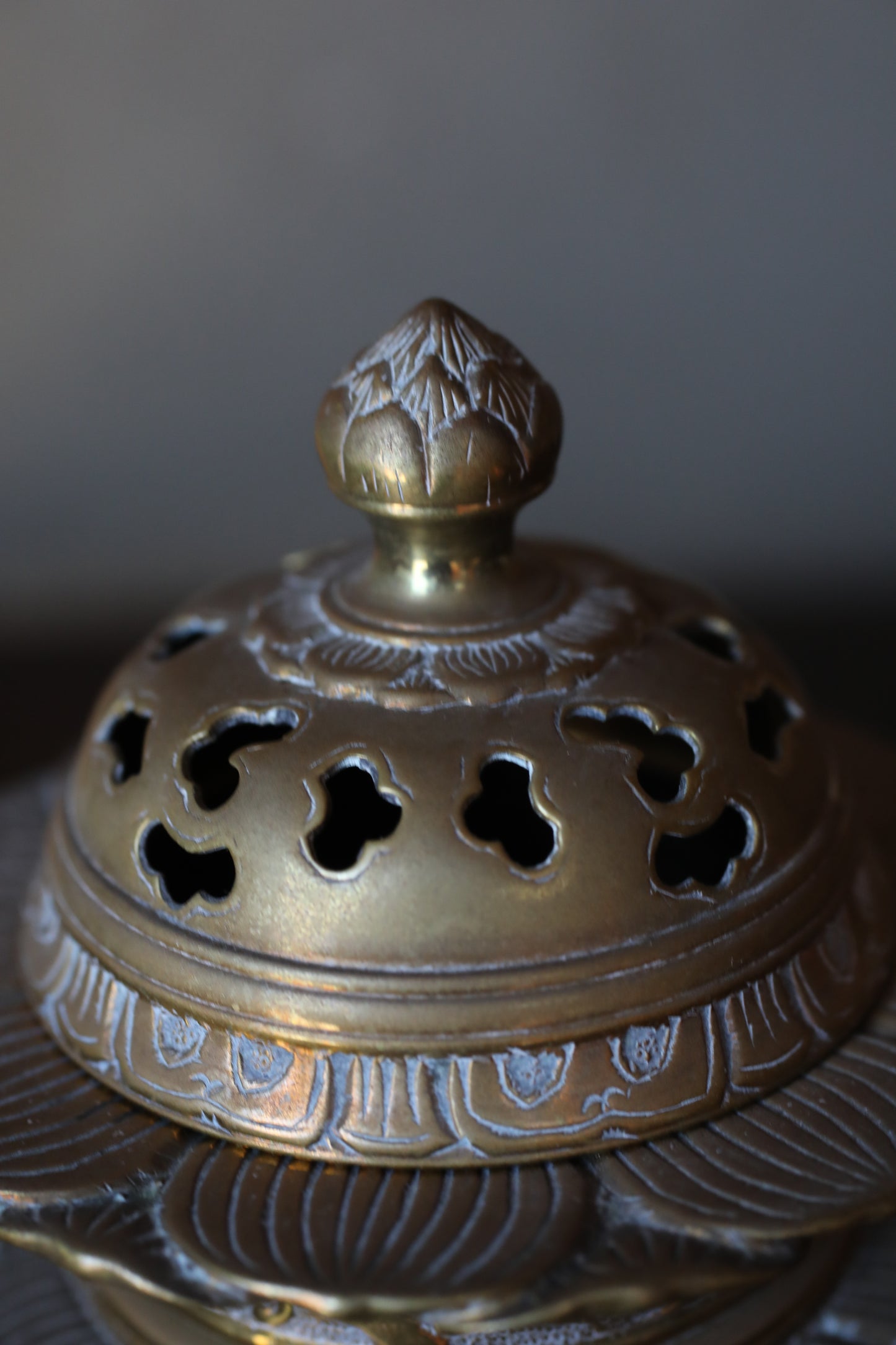 Antique Brass Buddhist Lion Censer, Japanese Incense Holder Lotus