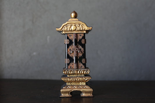 Vintage Japanese Buddhist Ihai Shrine: Gold Lacquer metal craft Ancestral Altar 1960s H7.3in/H18.5cm
