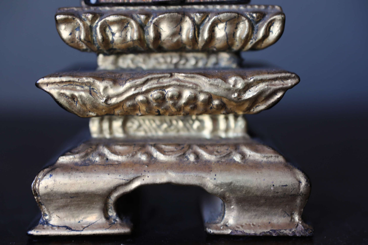 Vintage Japanese Buddhist Ihai Shrine: Gold Lacquer metal craft Ancestral Altar 1960s H7.3in/H18.5cm