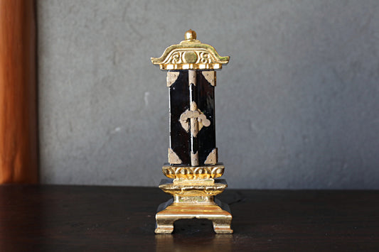 Vintage Japanese Buddhist Ihai Shrine: Gold Lacquer metal craft Ancestral Altar 1970s H8.5in/H21.5cm