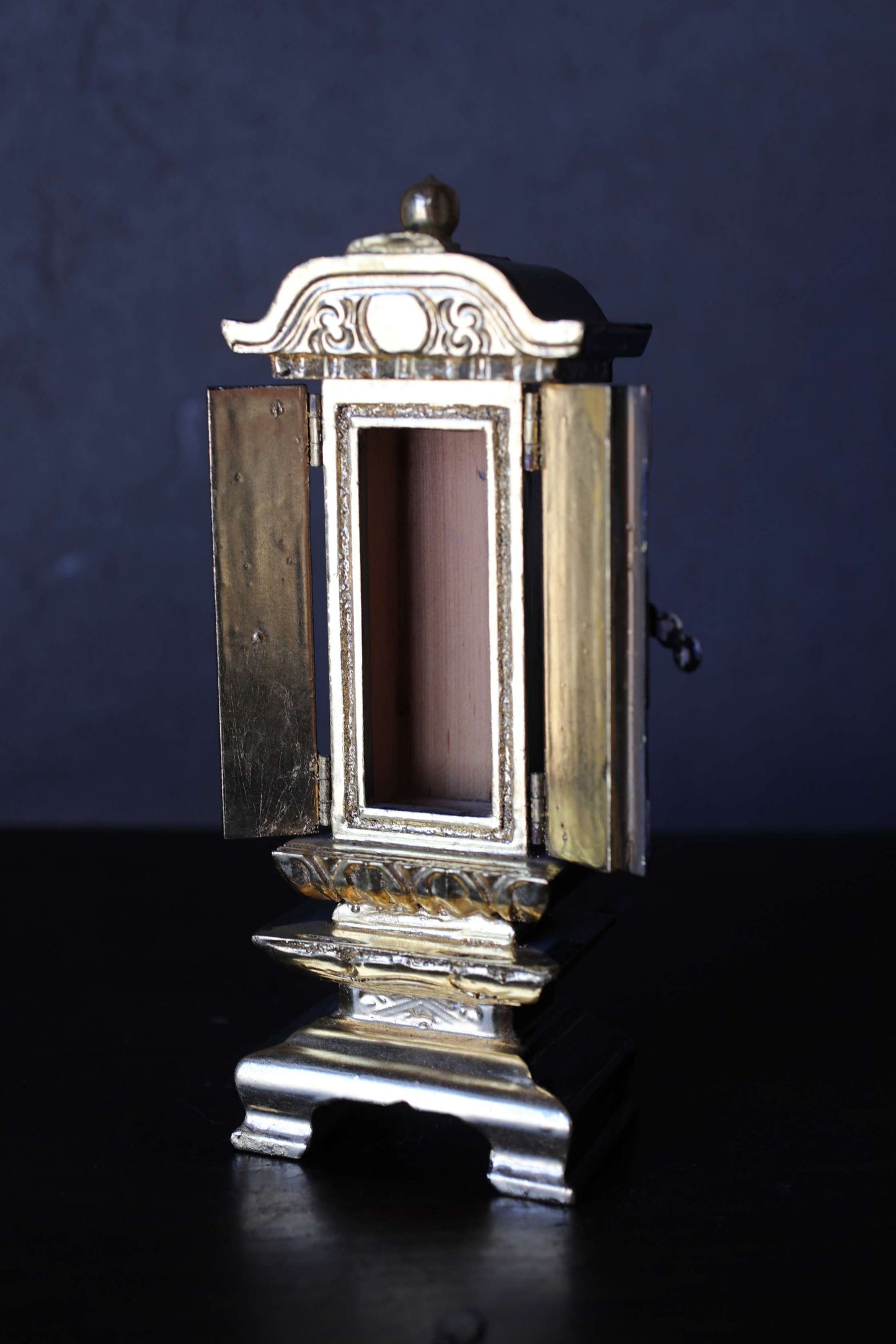 Vintage Japanese Buddhist Ihai Shrine: Gold Lacquer metal craft Ancestral Altar 1970s H8.5in/H21.5cm
