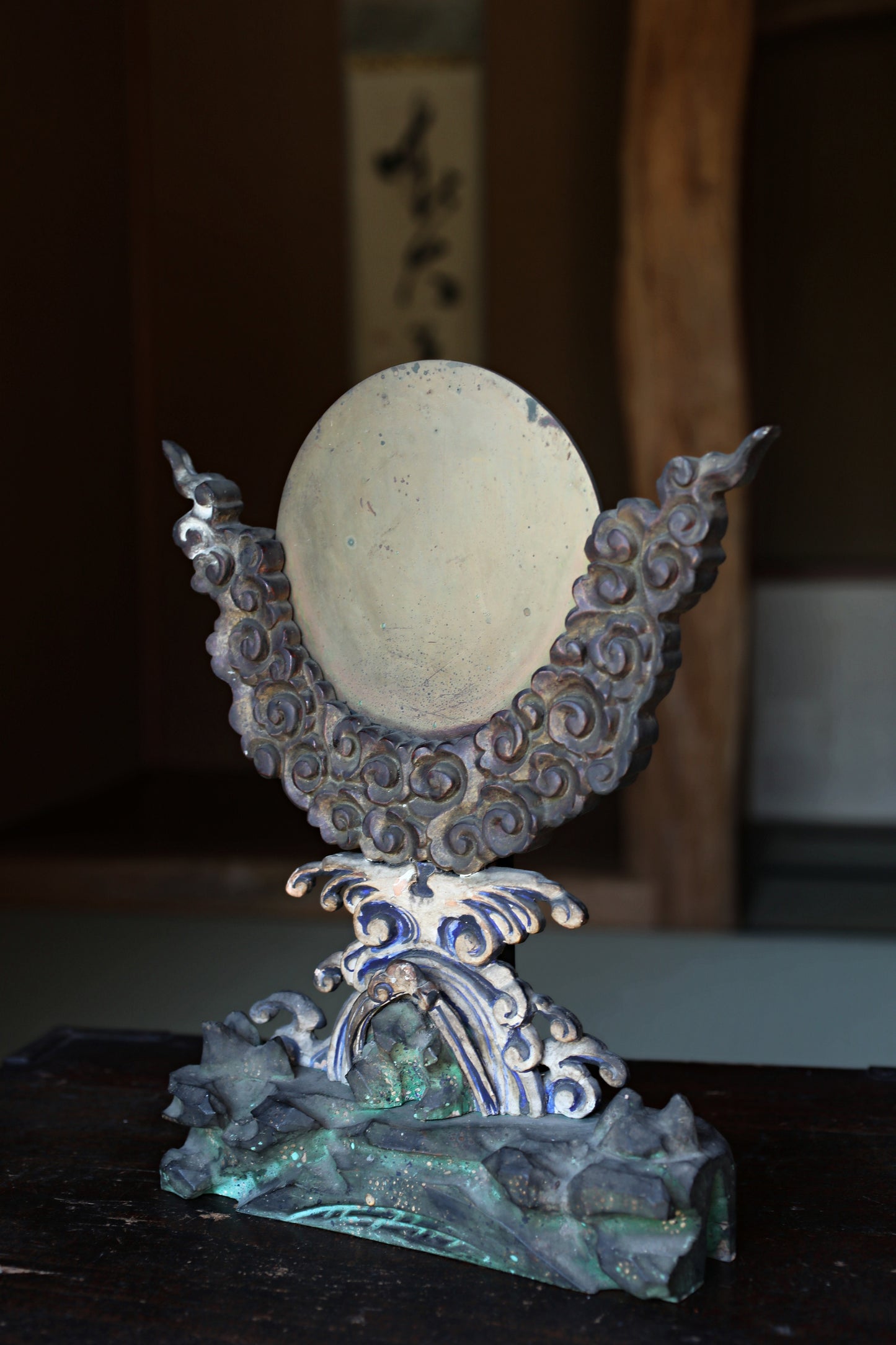 Japanese Antique Bronze Mirror: Shinto Shrine Sacred Artifact, Zen Meditation Decor