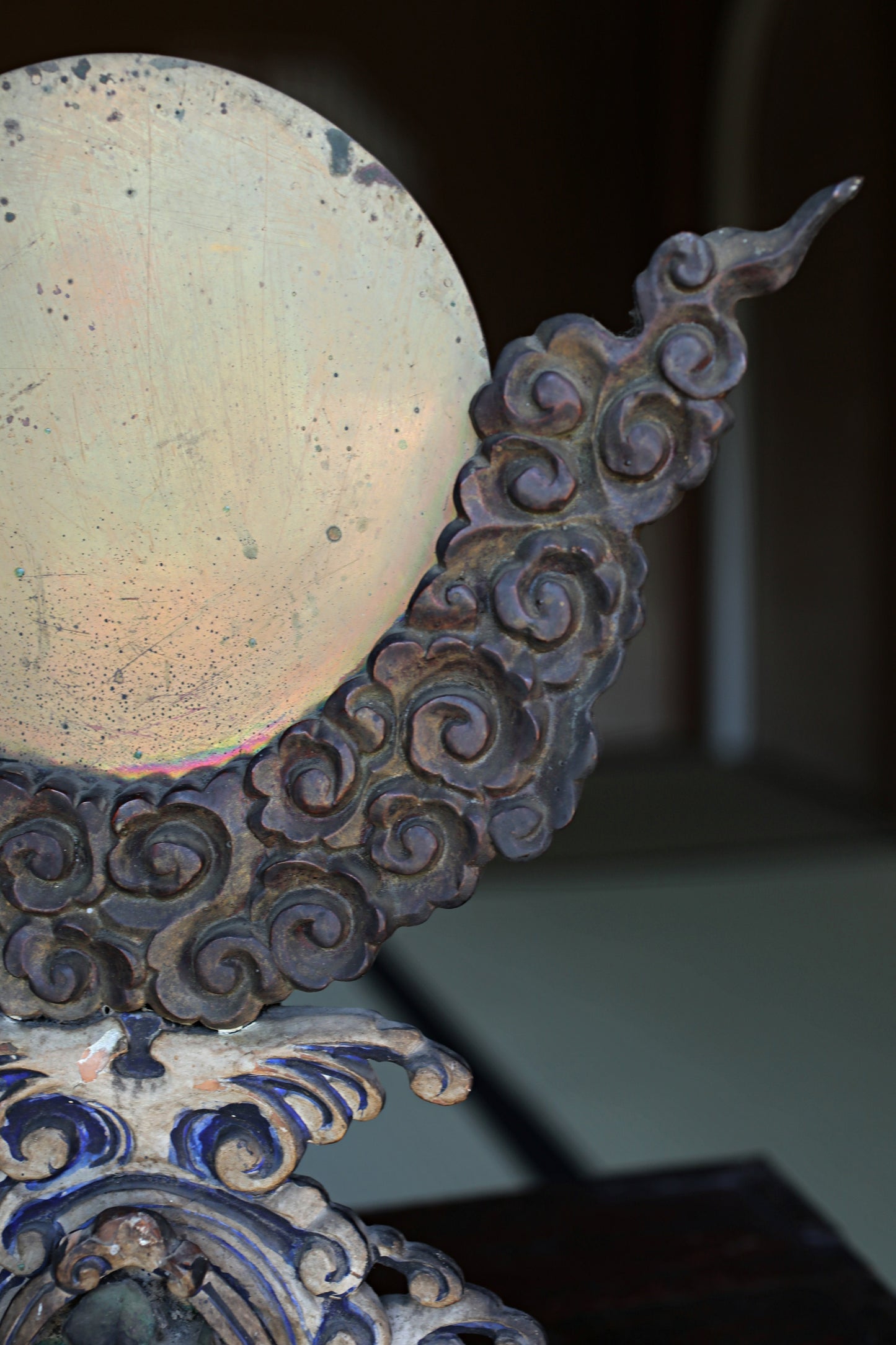 Japanese Antique Bronze Mirror: Shinto Shrine Sacred Artifact, Zen Meditation Decor