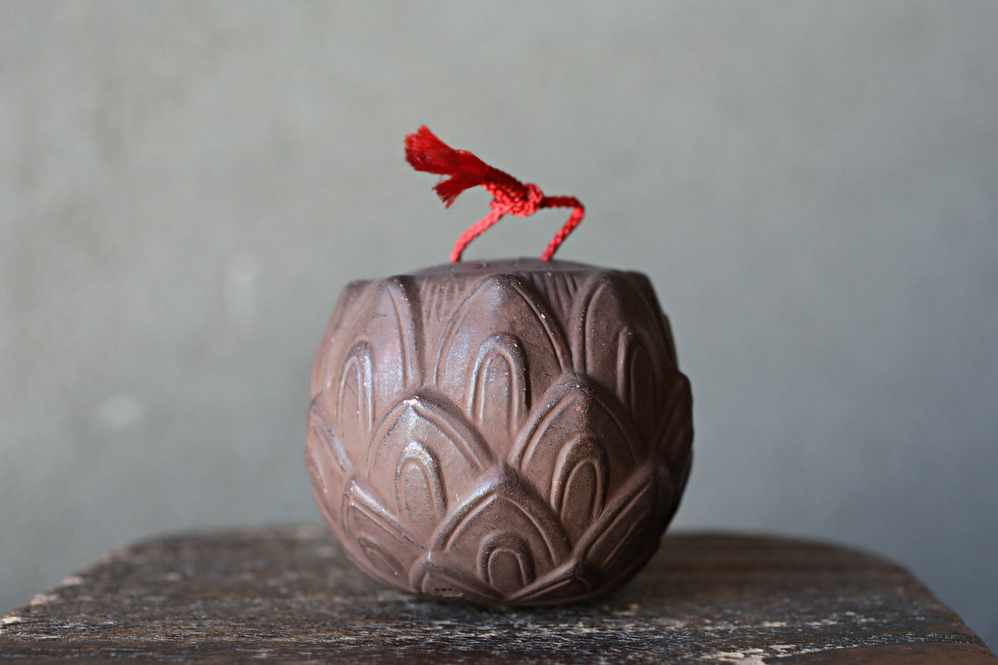 Japanese Pottery Bell, House Amulet Lotus Flower, Vintage Ornament