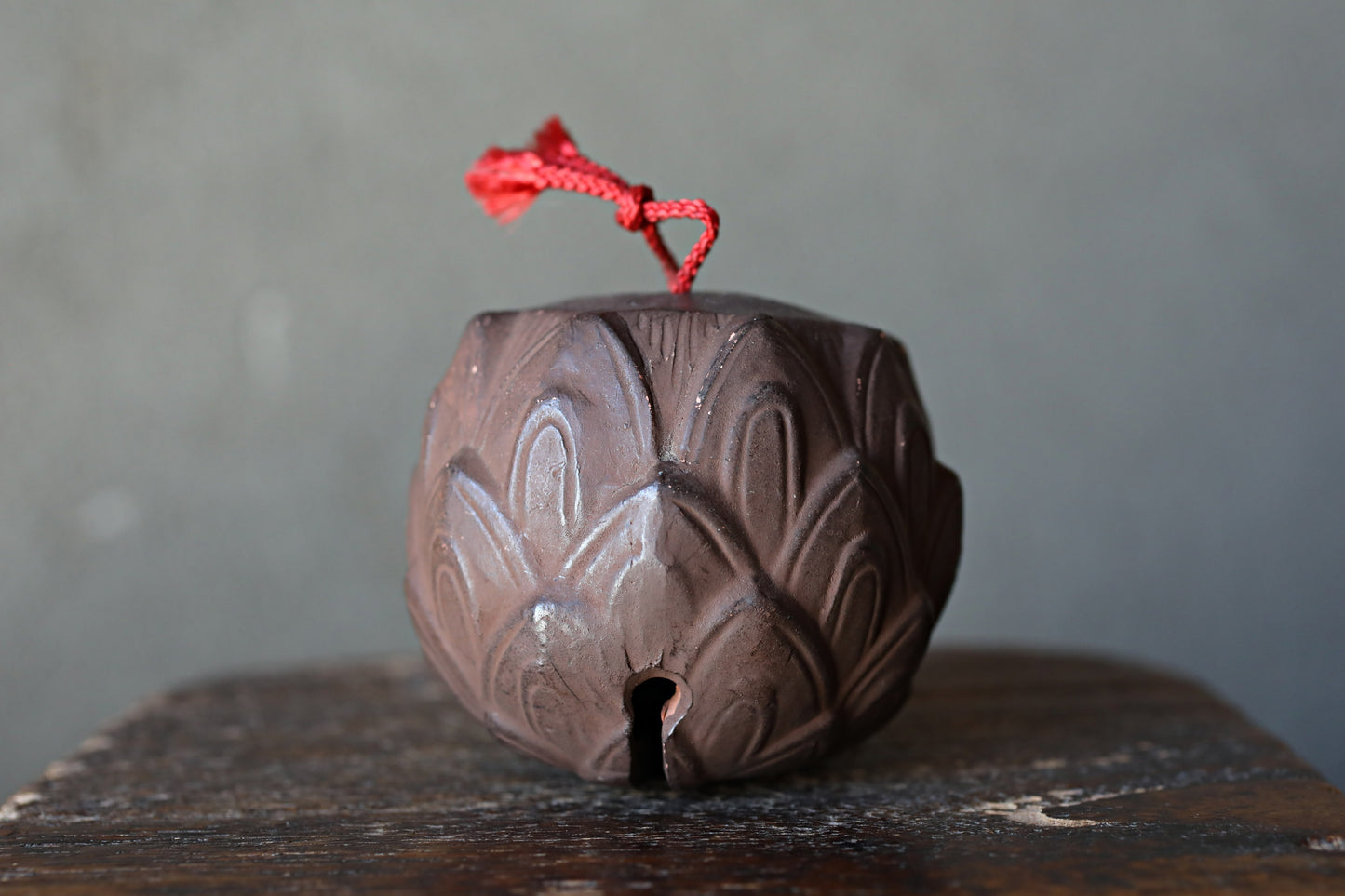 Japanese Pottery Bell, House Amulet Lotus Flower, Vintage Ornament