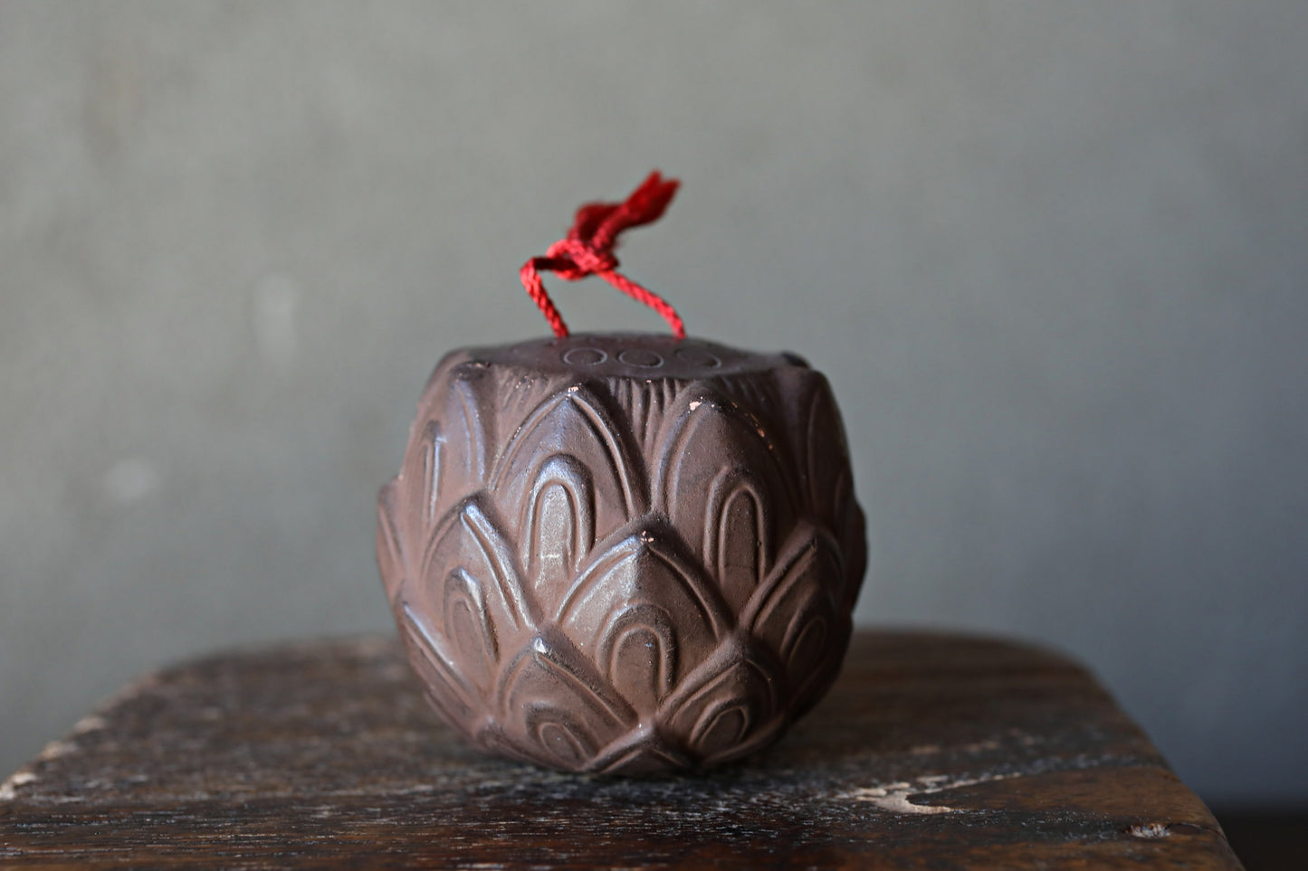 Japanese Pottery Bell, House Amulet Lotus Flower, Vintage Ornament