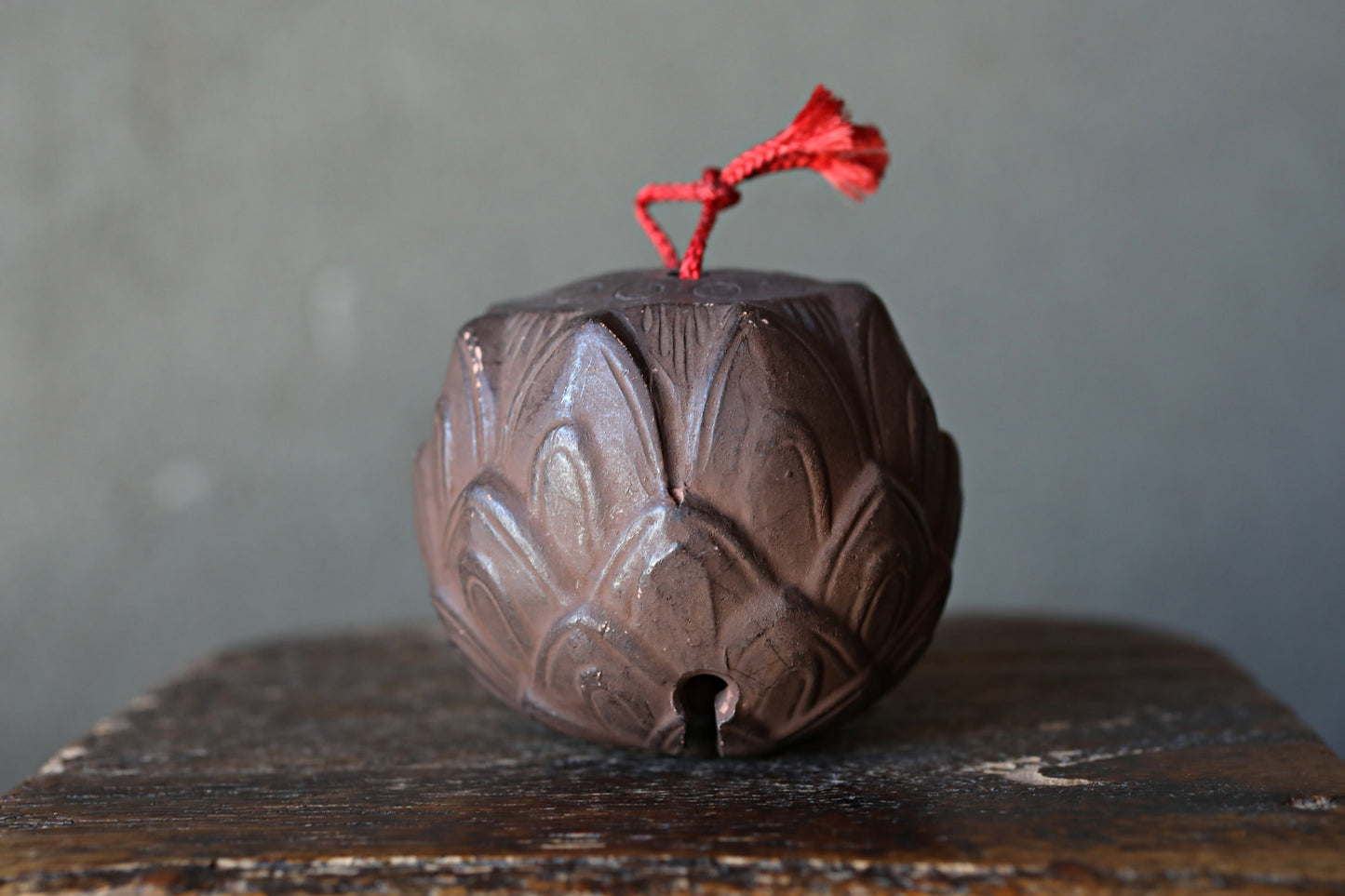 Japanese Pottery Bell, House Amulet Lotus Flower, Vintage Ornament