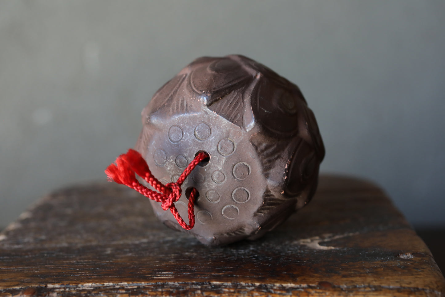 Japanese Pottery Bell, House Amulet Lotus Flower, Vintage Ornament