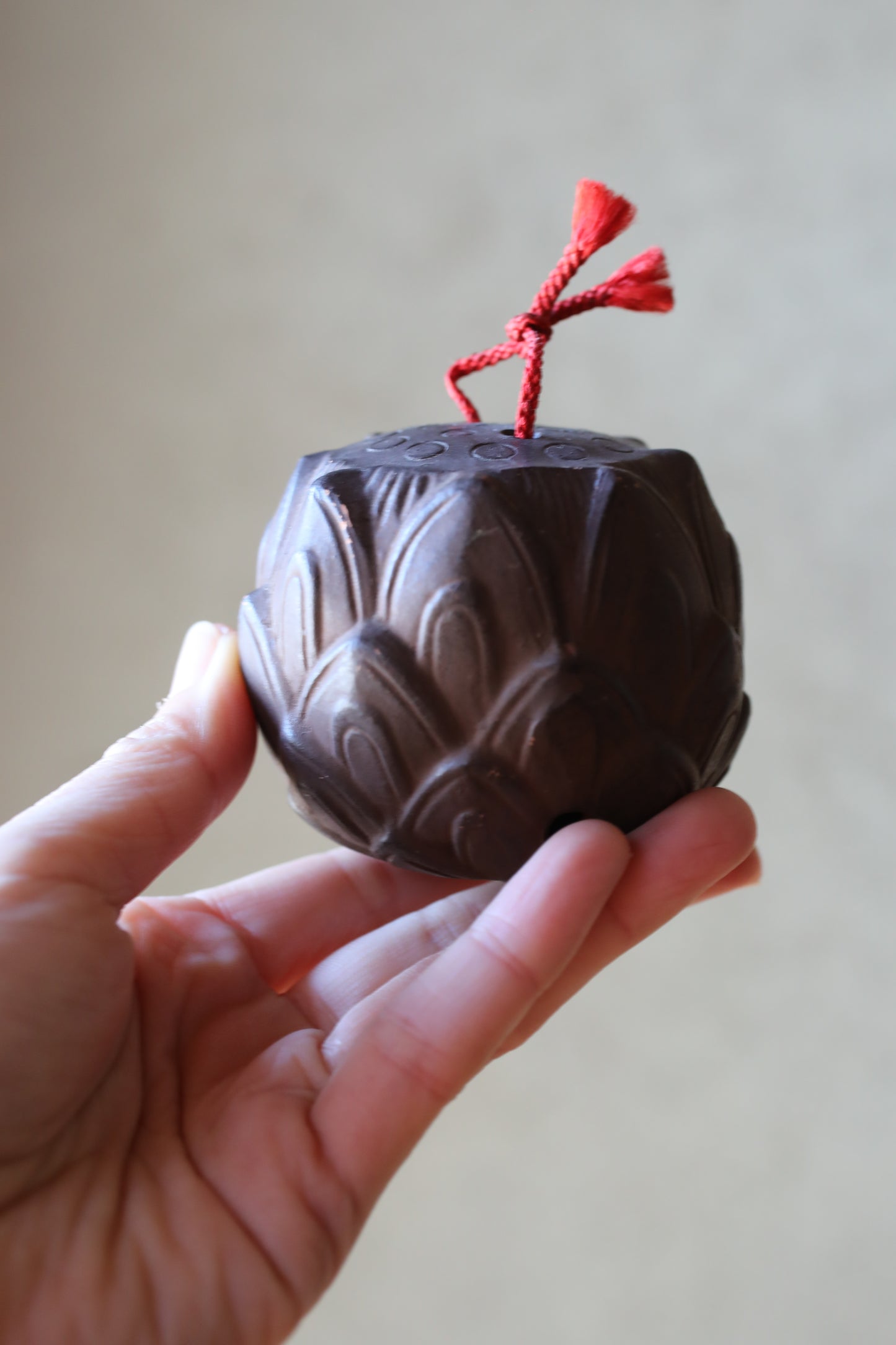 Japanese Pottery Bell, House Amulet Lotus Flower, Vintage Ornament