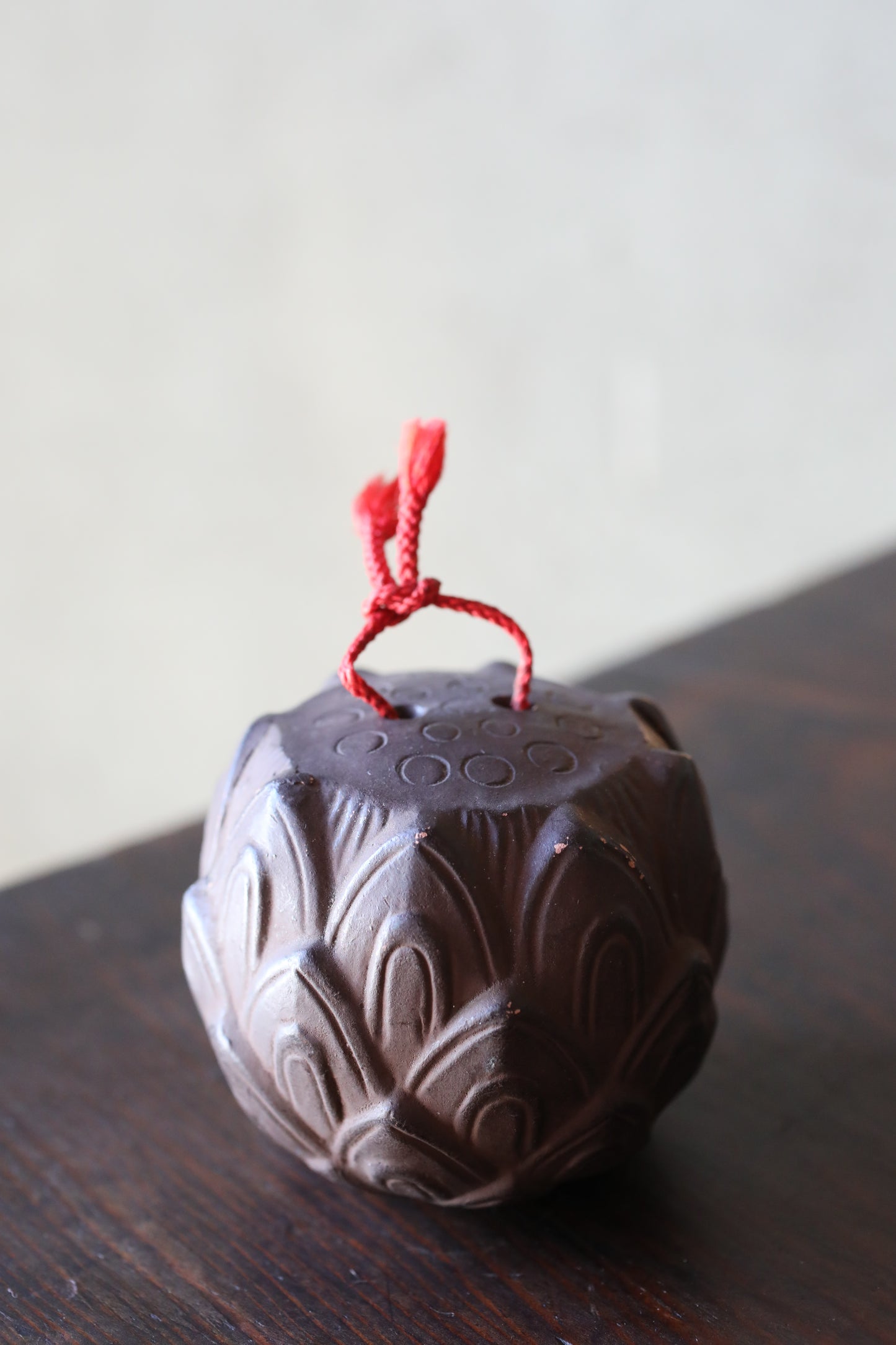 Japanese Pottery Bell, House Amulet Lotus Flower, Vintage Ornament