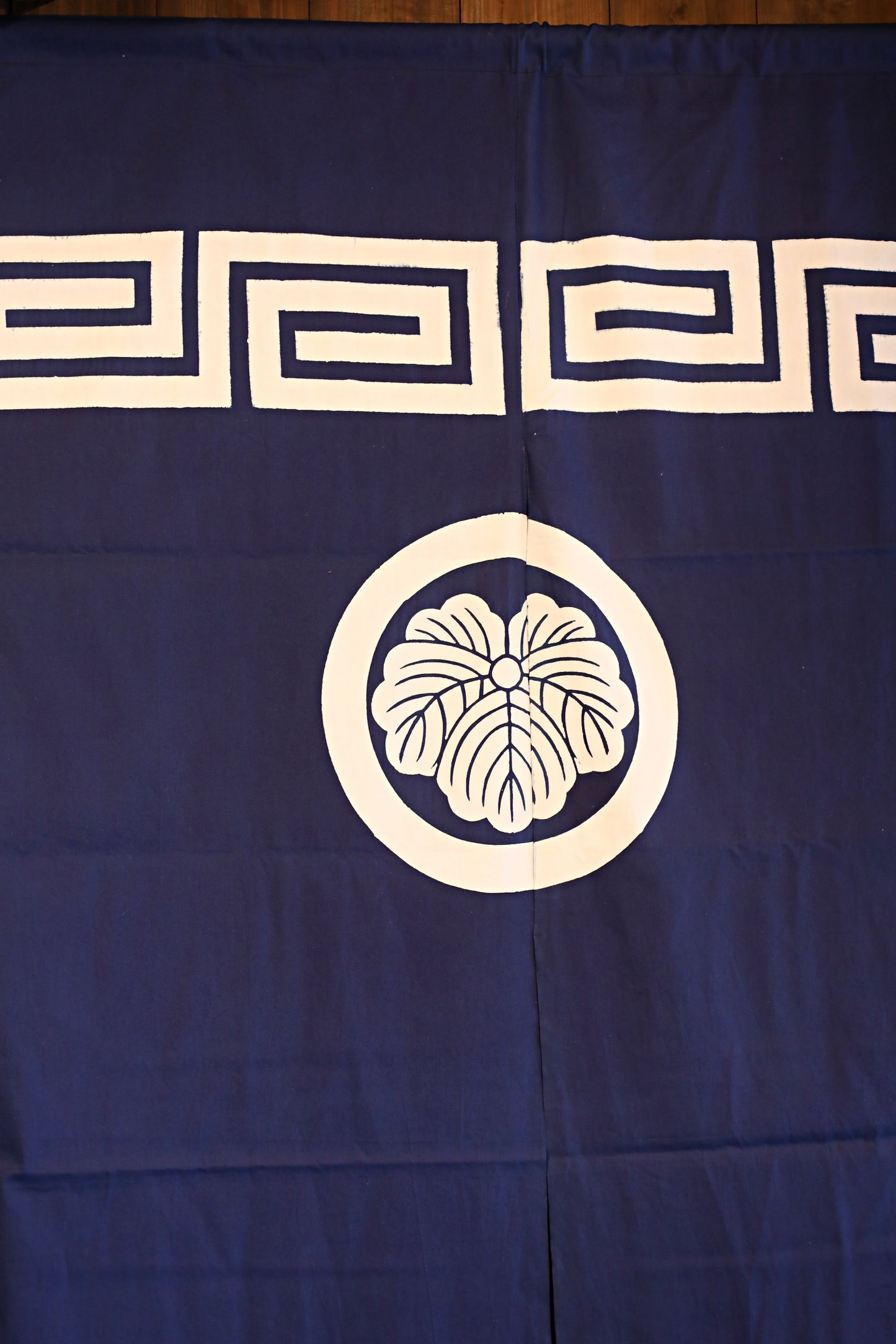 Noren- Japanese vintage curtain screen with crest, blue Japandi interior H68.1in/H173cm