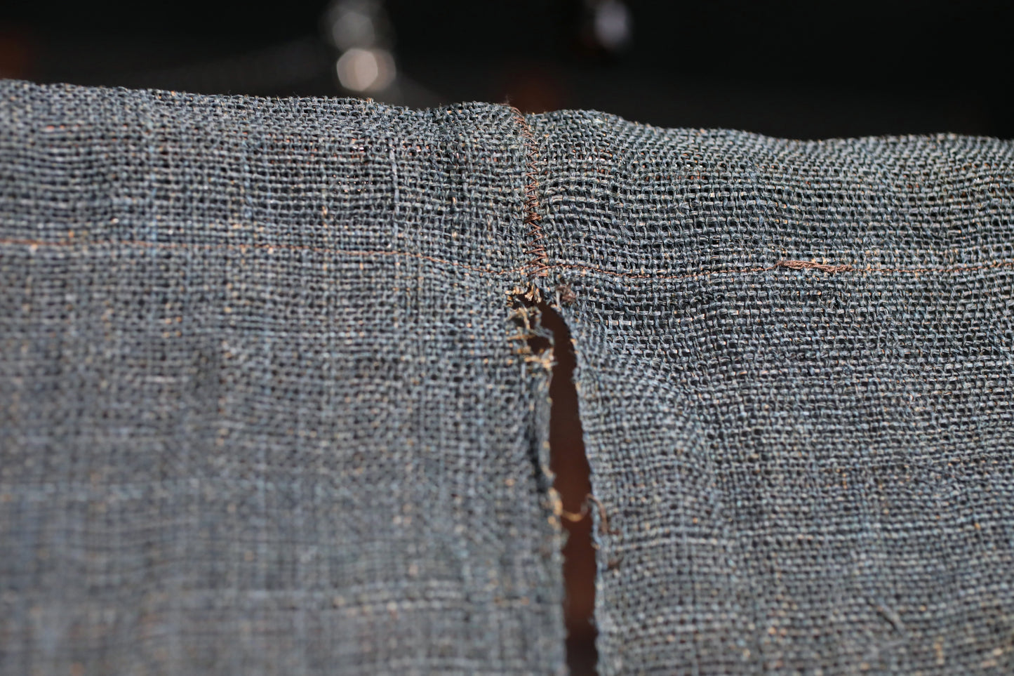 Antique Japanese Linen Noren – Indigo Crest Room Divider, Edo Era Textile Art, Japandi interior