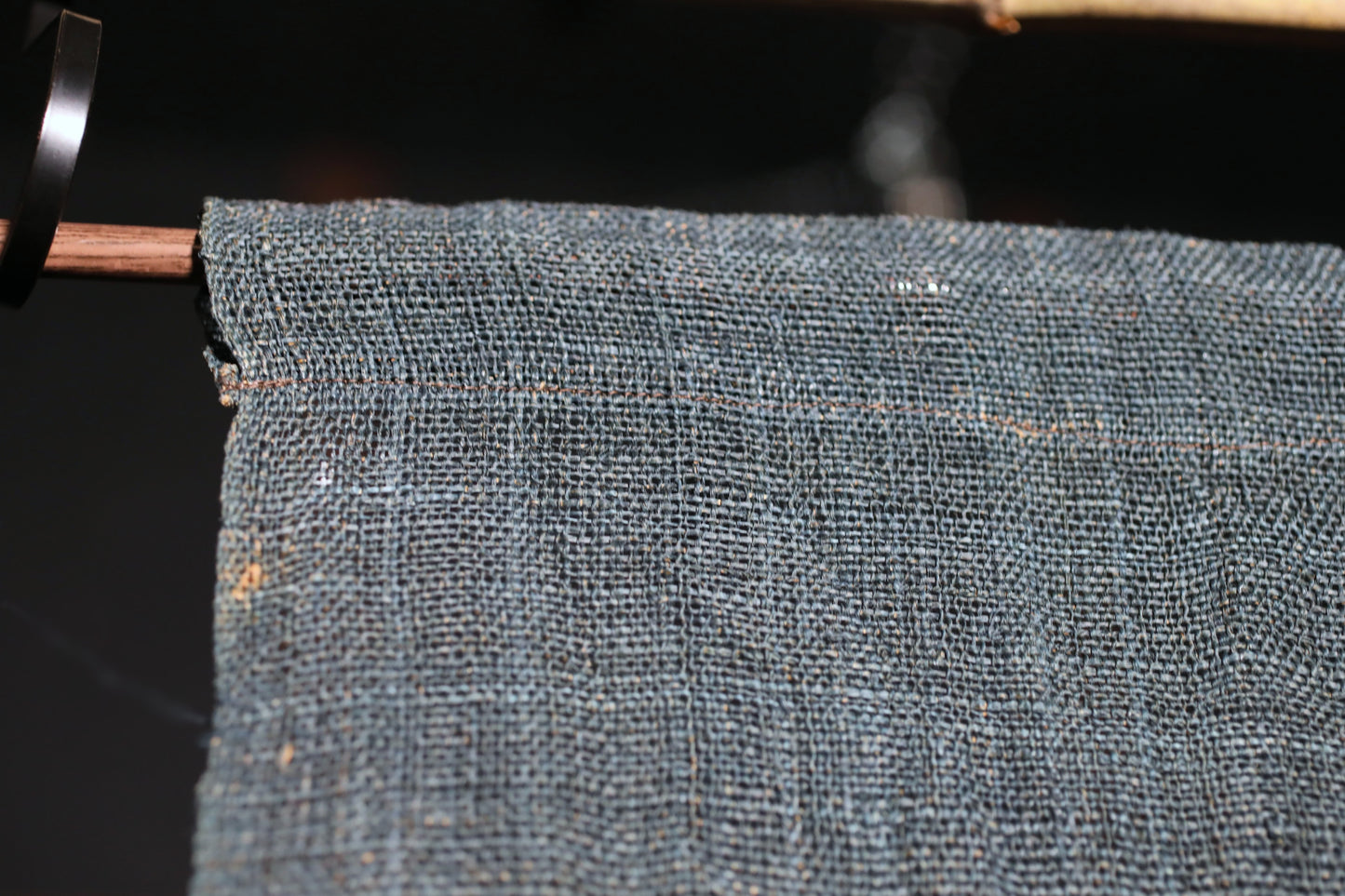 Antique Japanese Linen Noren – Indigo Crest Room Divider, Edo Era Textile Art, Japandi interior