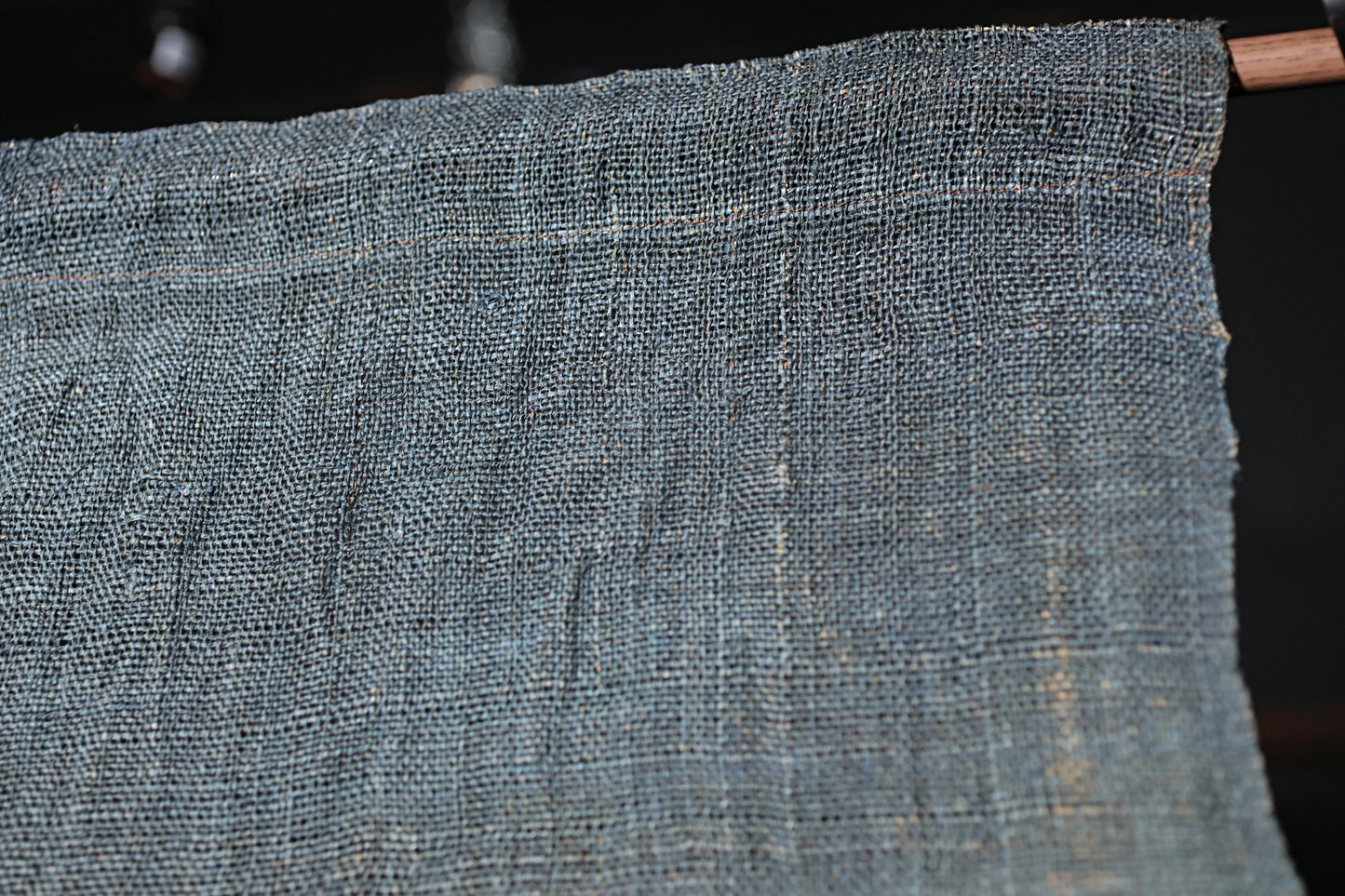 Antique Japanese Linen Noren – Indigo Crest Room Divider, Edo Era Textile Art, Japandi interior