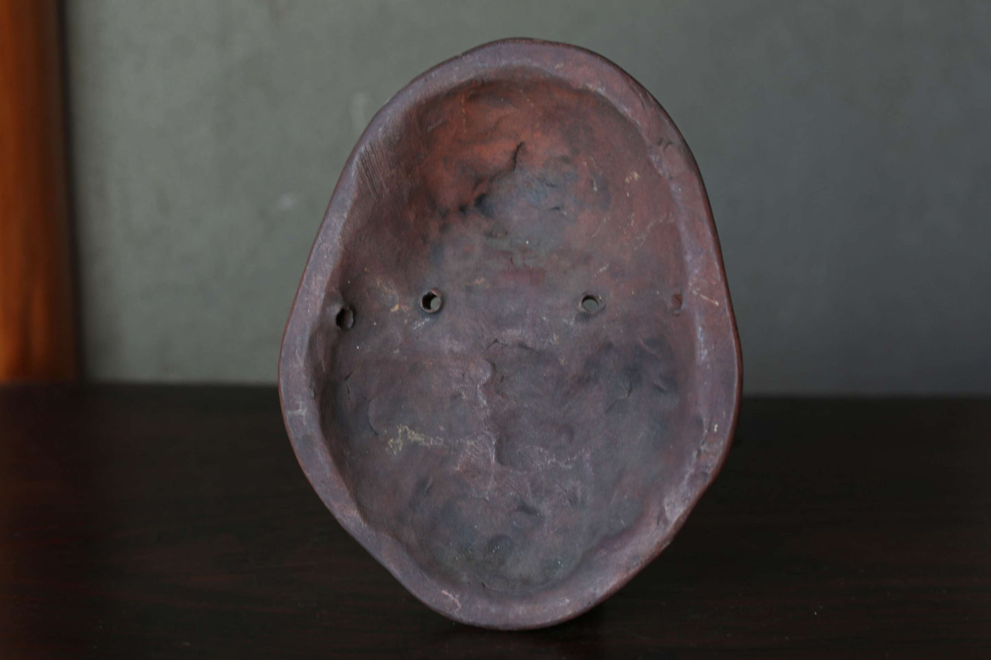 Antique Bizen Ware Otafuku Mask, Japanese Ceramic Wall Decor, Joy Prosperity Symbol
