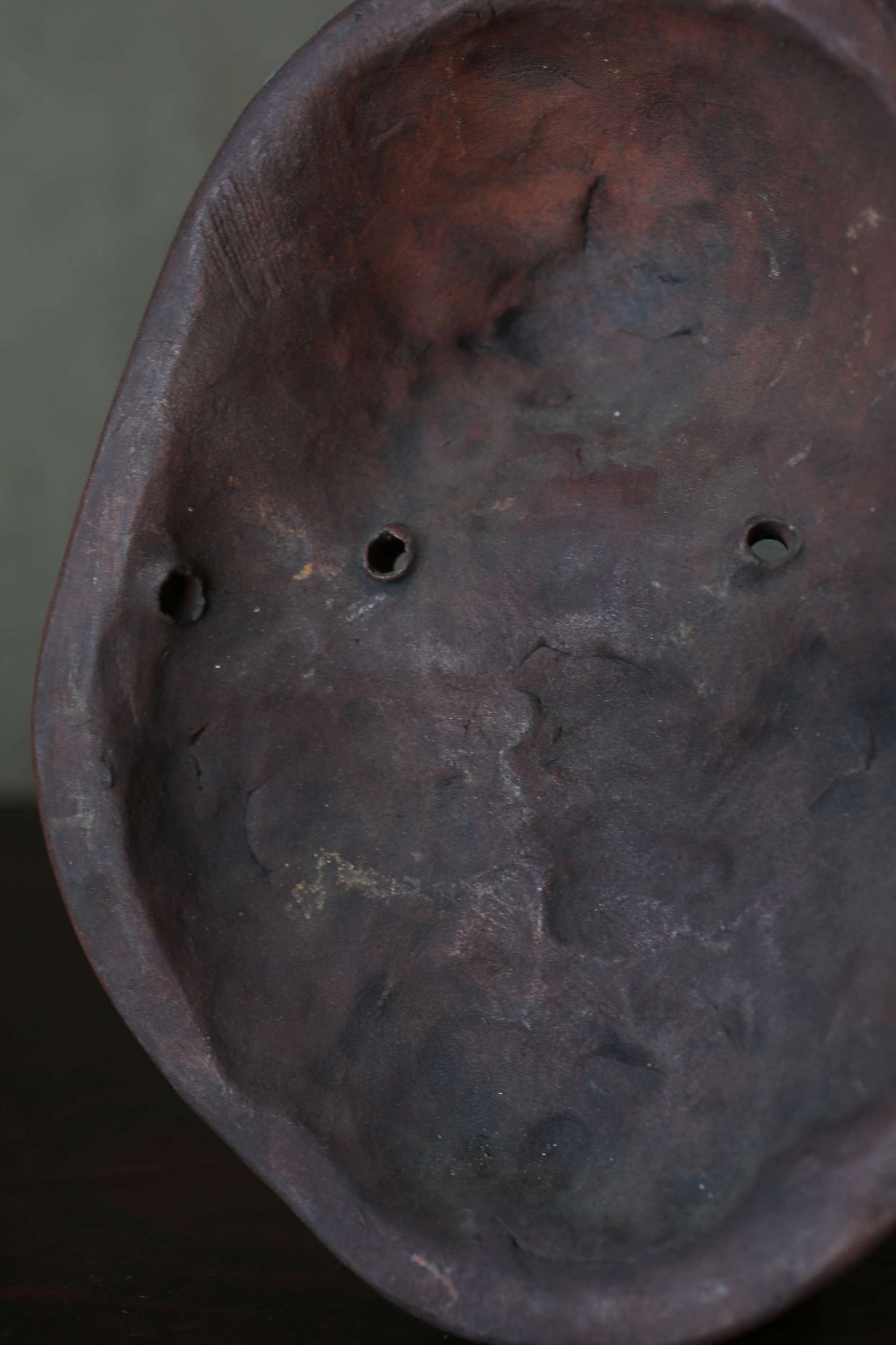 Antique Bizen Ware Otafuku Mask, Japanese Ceramic Wall Decor, Joy Prosperity Symbol