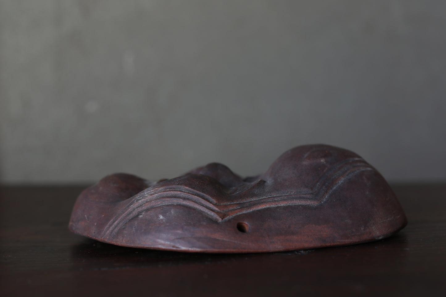 Antique Bizen Ware Otafuku Mask, Japanese Ceramic Wall Decor, Joy Prosperity Symbol