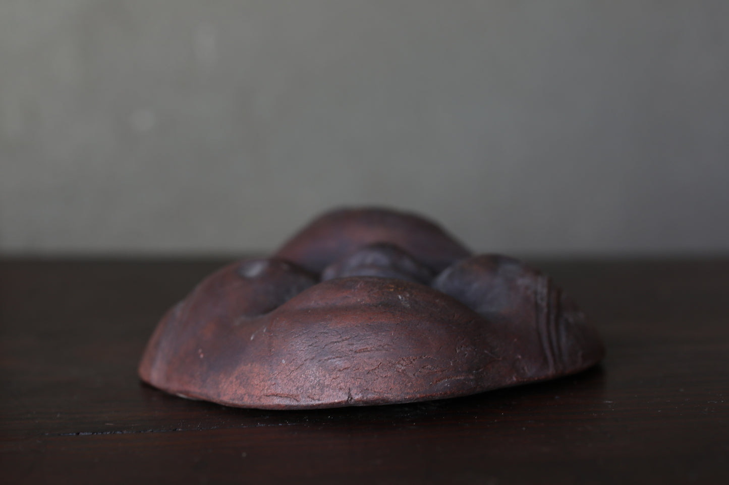 Antique Bizen Ware Otafuku Mask, Japanese Ceramic Wall Decor, Joy Prosperity Symbol