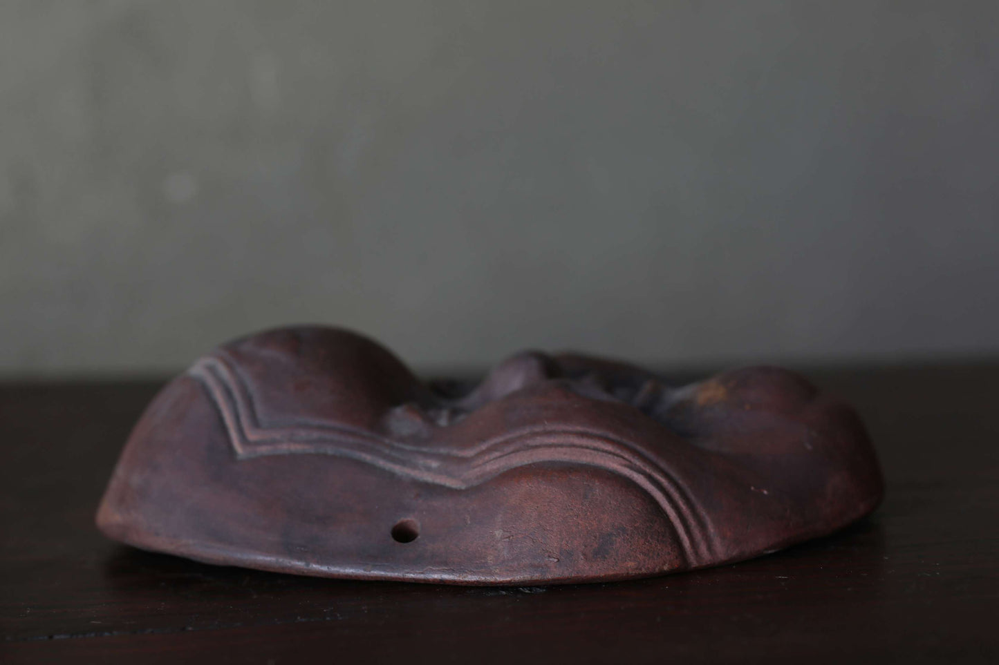 Antique Bizen Ware Otafuku Mask, Japanese Ceramic Wall Decor, Joy Prosperity Symbol