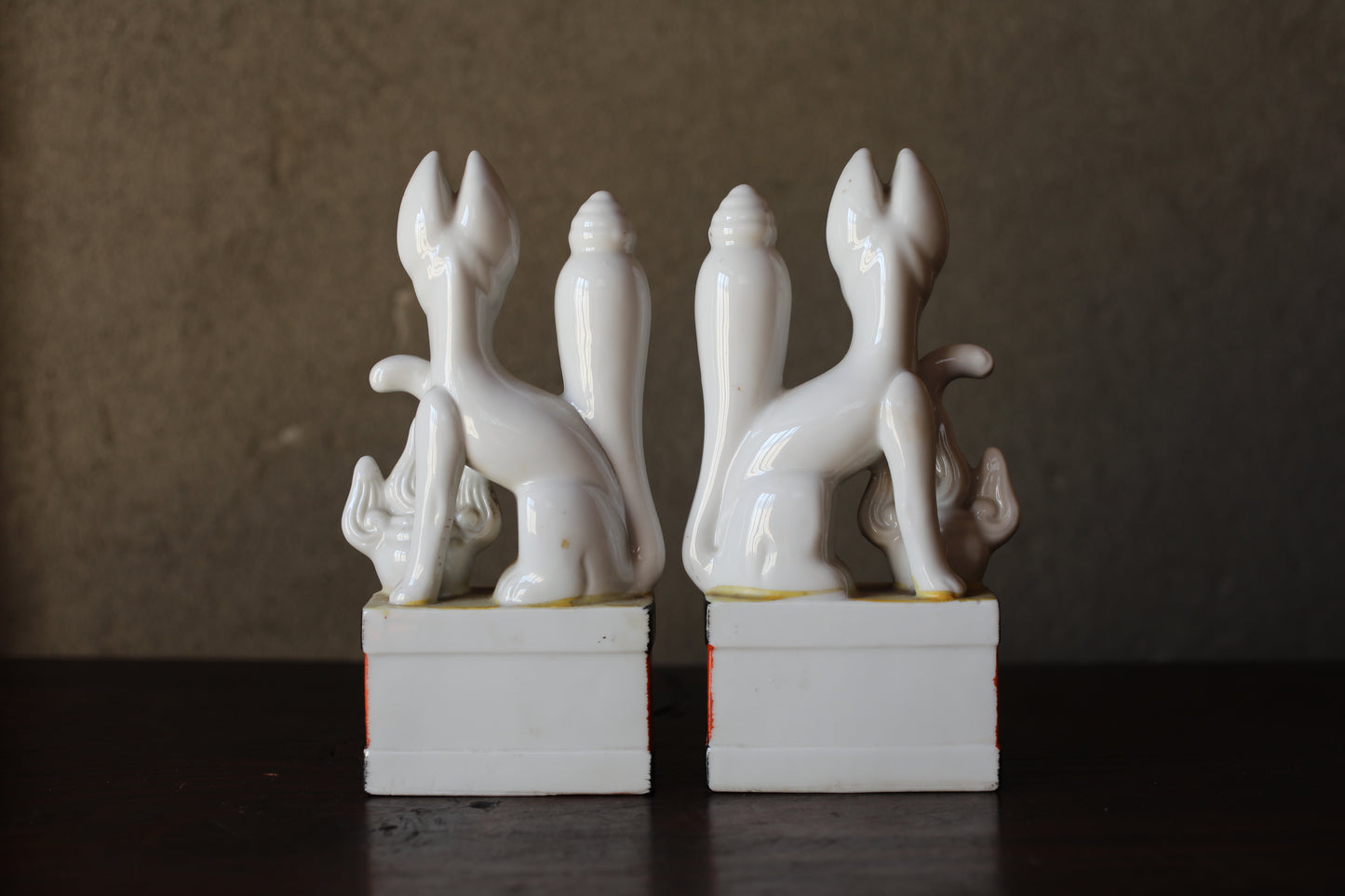 Shinto- Kitsune Vintage Japanese Porcelain Fox Dolls, Shrine Altar Art H7.1in/H18cm