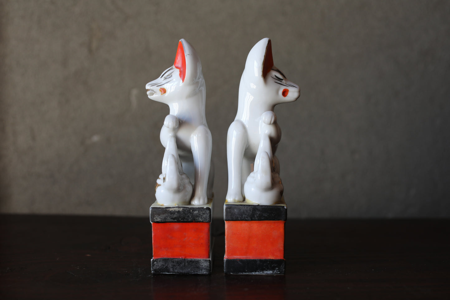 Shinto- Kitsune Vintage Japanese Porcelain Fox Dolls, Shrine Altar Art H7.1in/H18cm