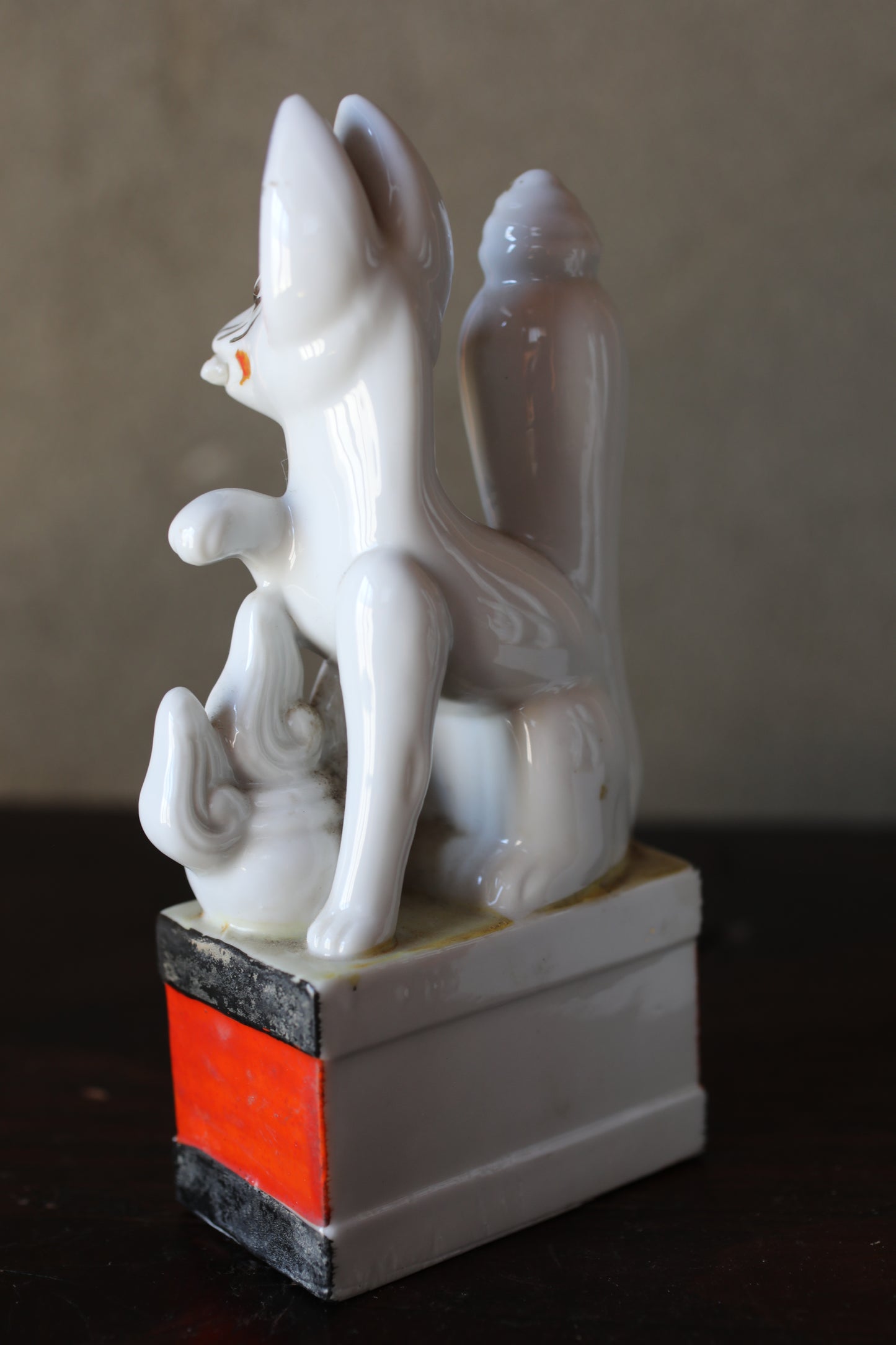 Shinto- Kitsune Vintage Japanese Porcelain Fox Dolls, Shrine Altar Art H7.1in/H18cm