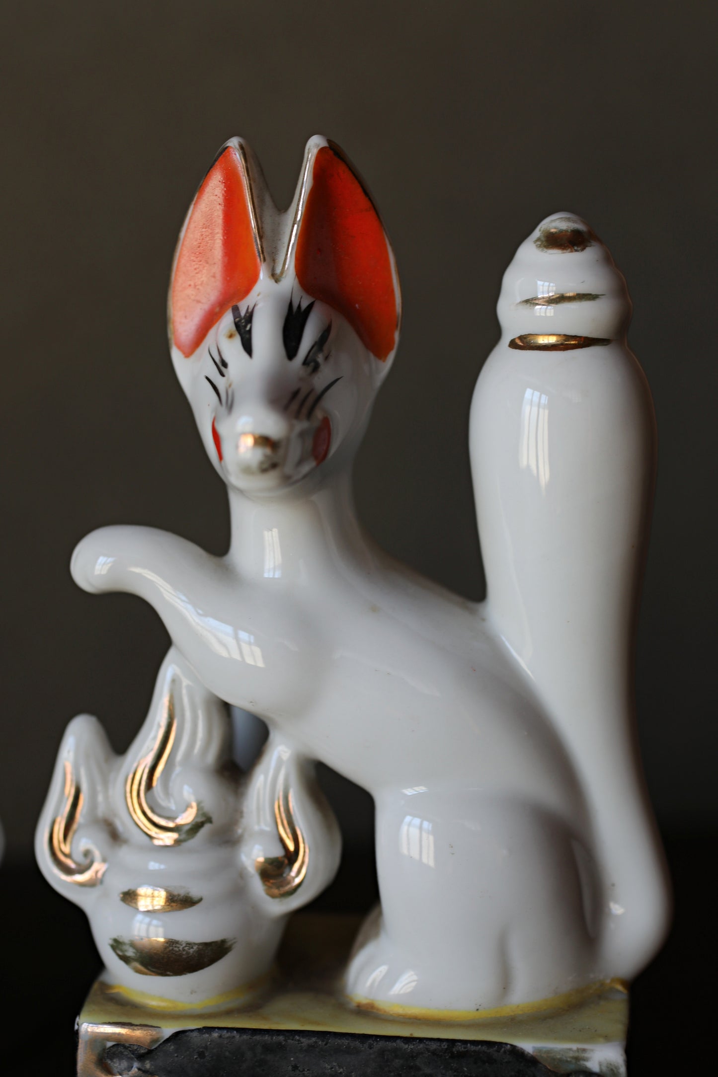 Shinto- Kitsune Vintage Japanese Porcelain Fox Dolls, Shrine Altar Art H7.1in/H18cm
