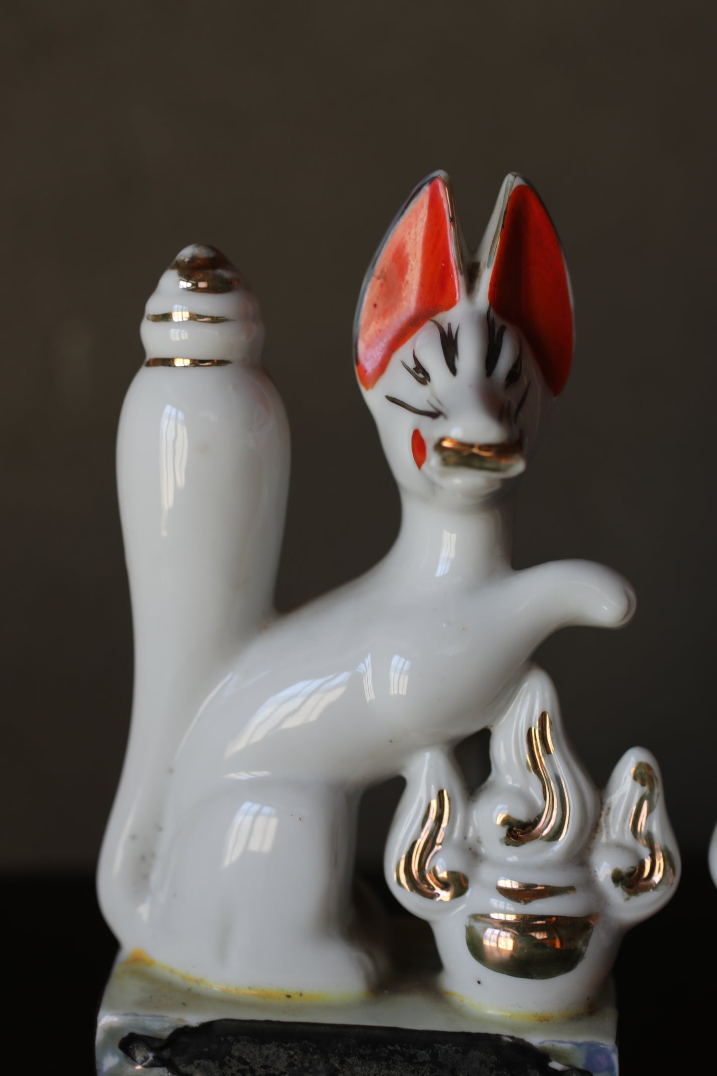 Shinto- Kitsune Vintage Japanese Porcelain Fox Dolls, Shrine Altar Art H7.1in/H18cm