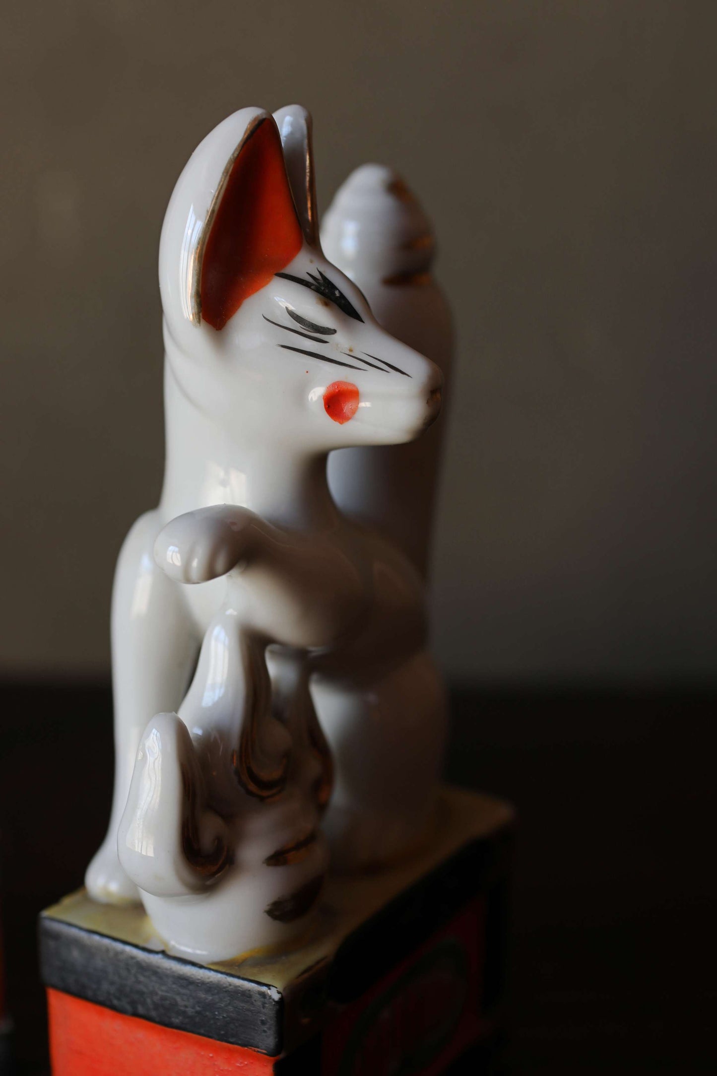 Shinto- Kitsune Vintage Japanese Porcelain Fox Dolls, Shrine Altar Art H7.1in/H18cm