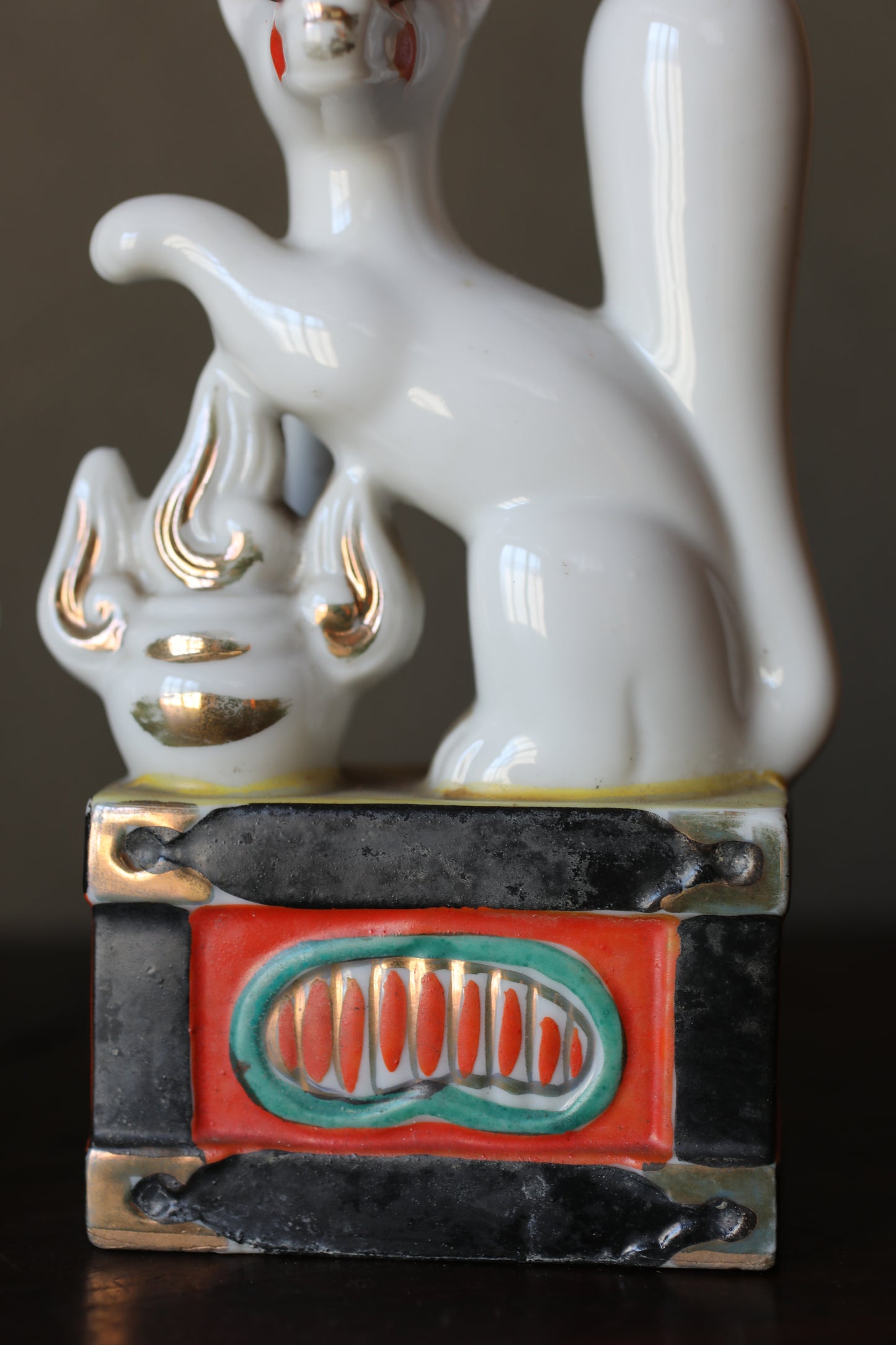 Shinto- Kitsune Vintage Japanese Porcelain Fox Dolls, Shrine Altar Art H7.1in/H18cm