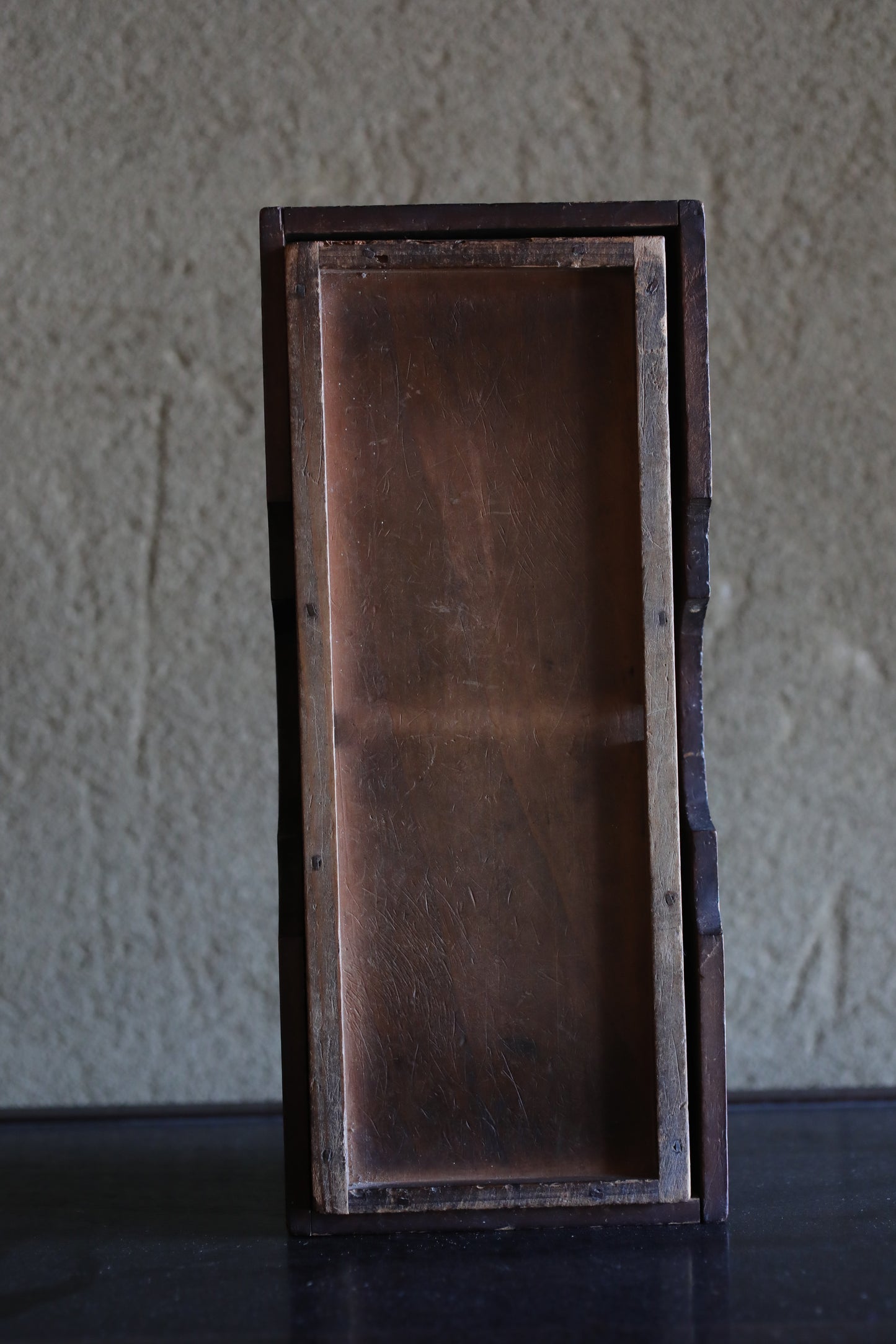 Antique box with caved Kanji calligraphy wood hand craft