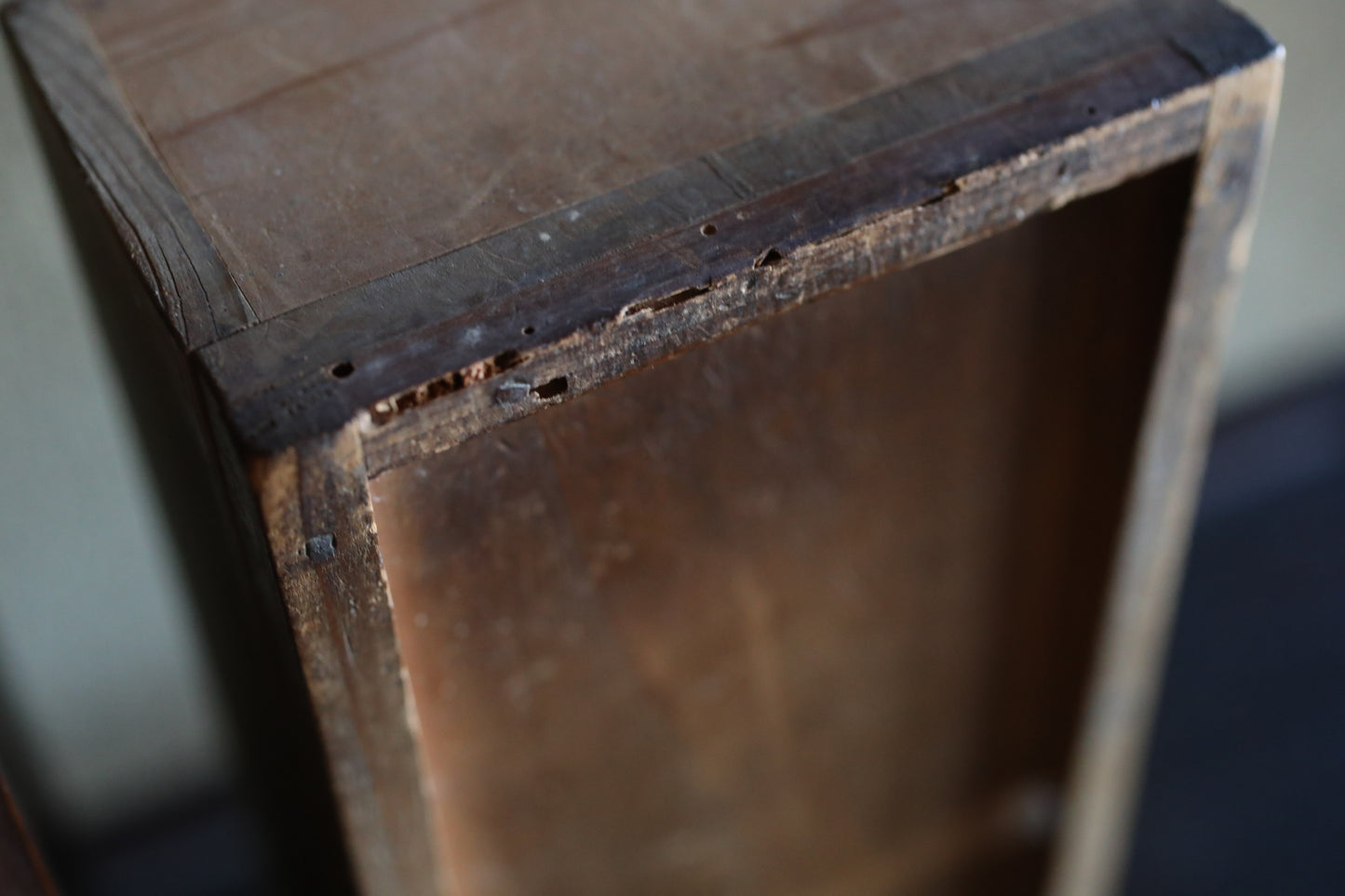 Antique box with caved Kanji calligraphy wood hand craft