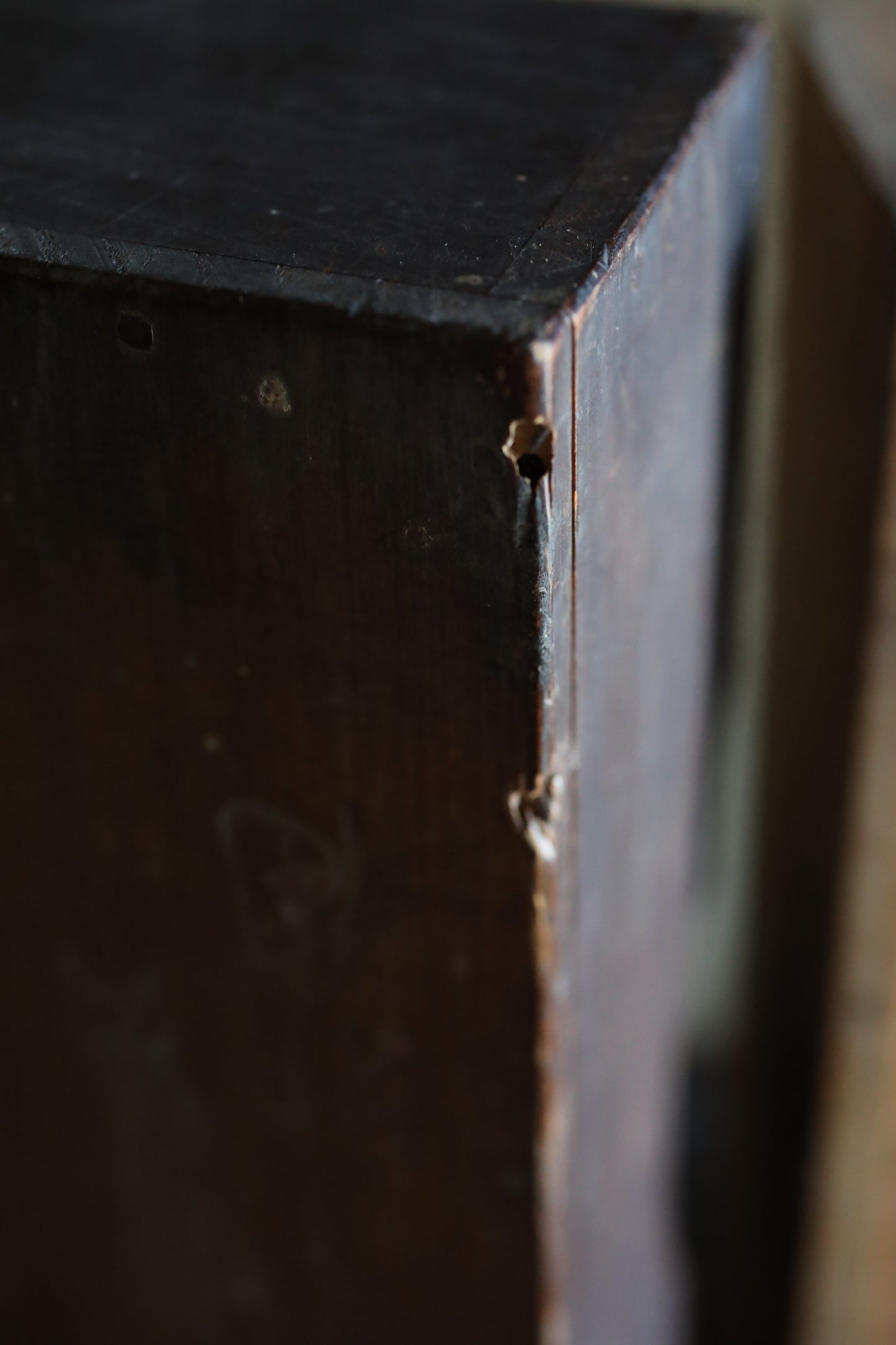 Antique box with caved Kanji calligraphy wood hand craft