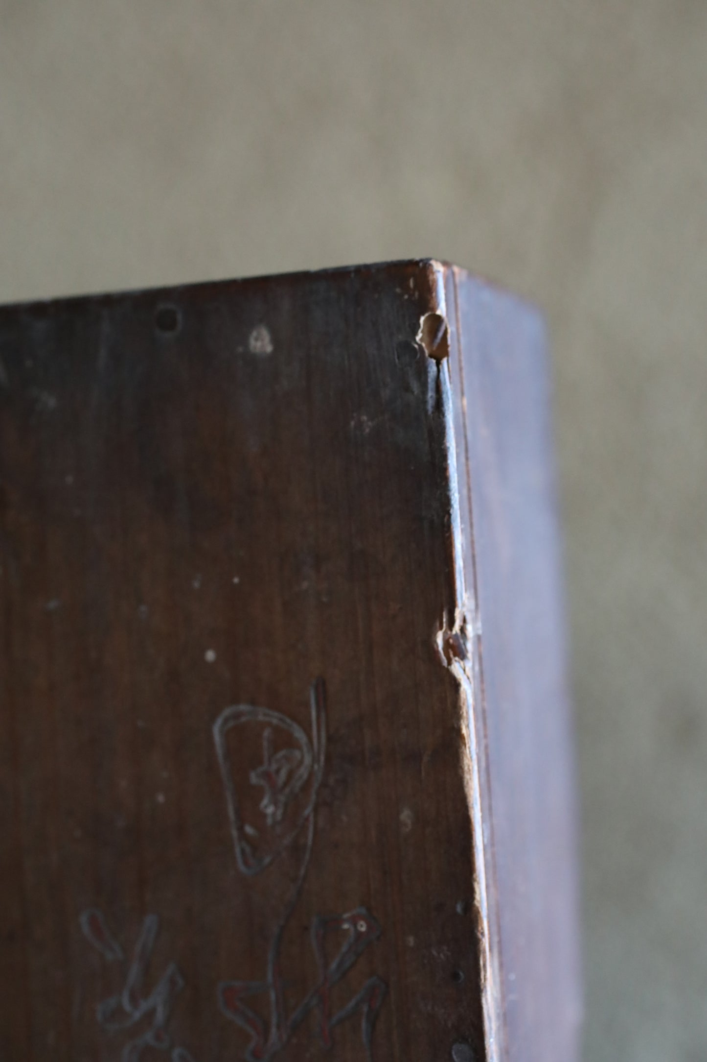 Antique box with caved Kanji calligraphy wood hand craft