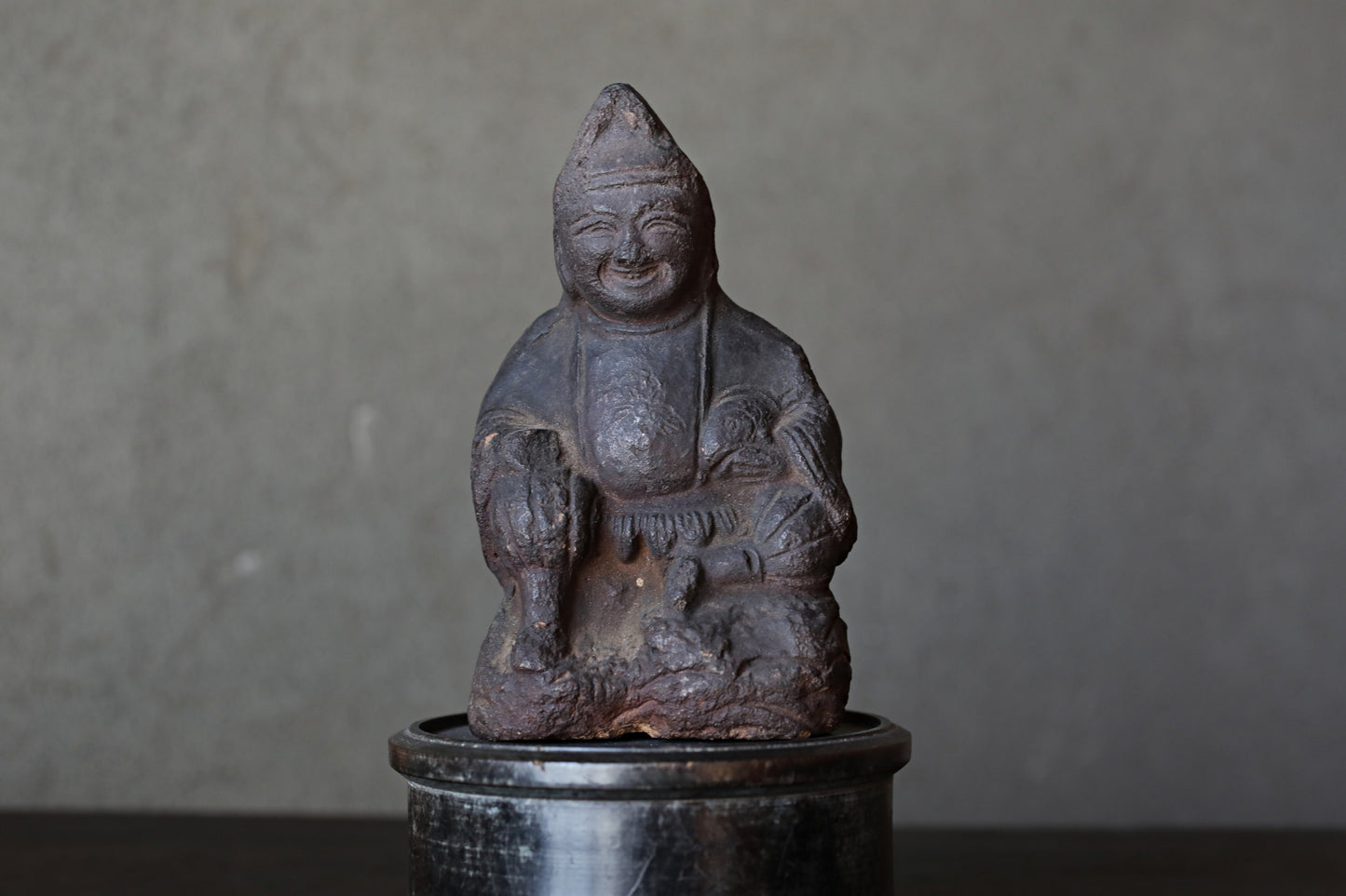 Shinto Omamori- Antique Ebisu Pottery Statue, Edo Japan Lucky God, 1870s