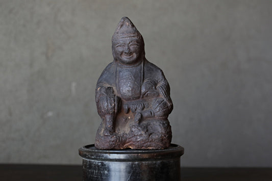 Shinto Omamori- Antique Ebisu Pottery Statue, Edo Japan Lucky God, 1870s